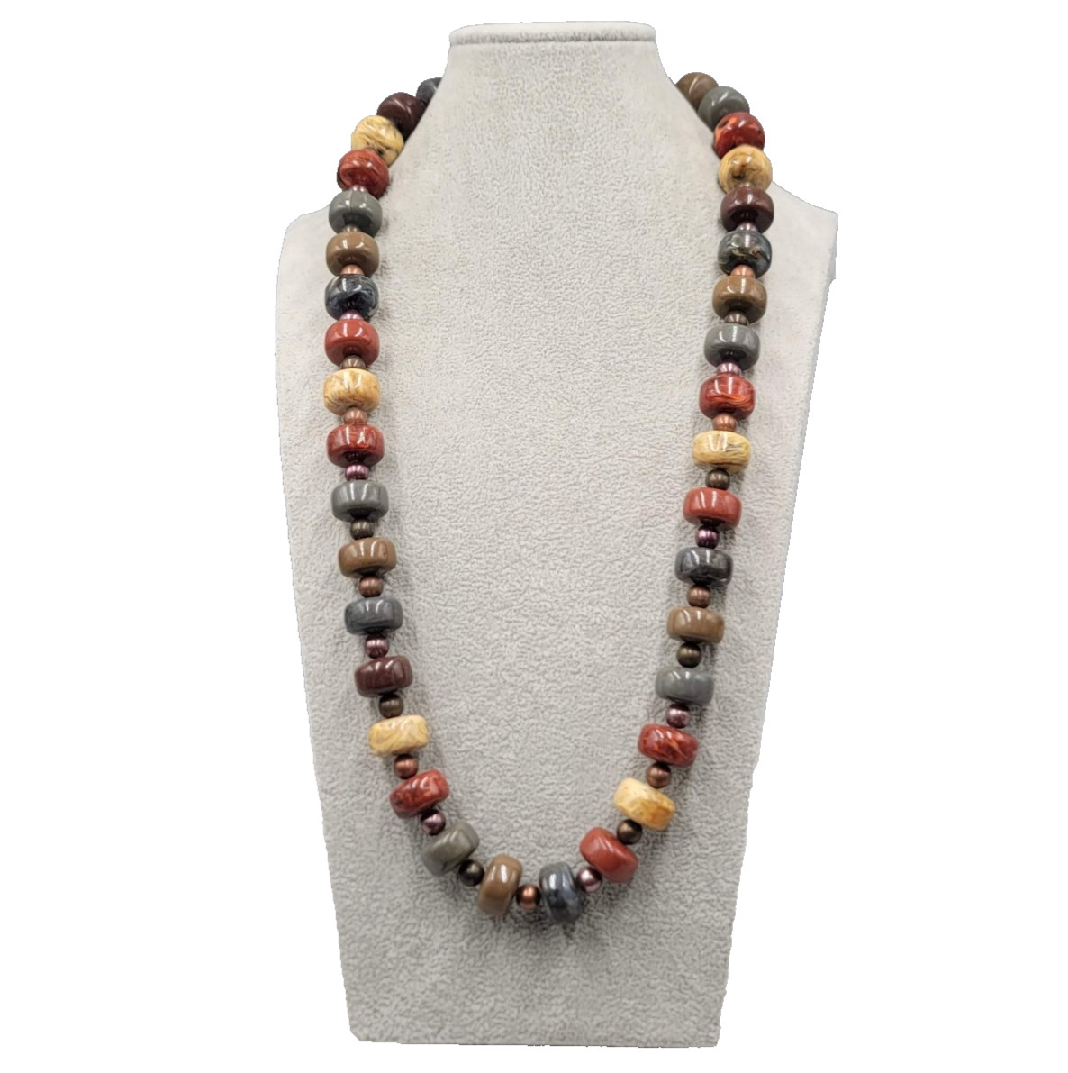 Vintage Fall Colors Acrylic Bead Necklace Estate Costume Jewelry 30″