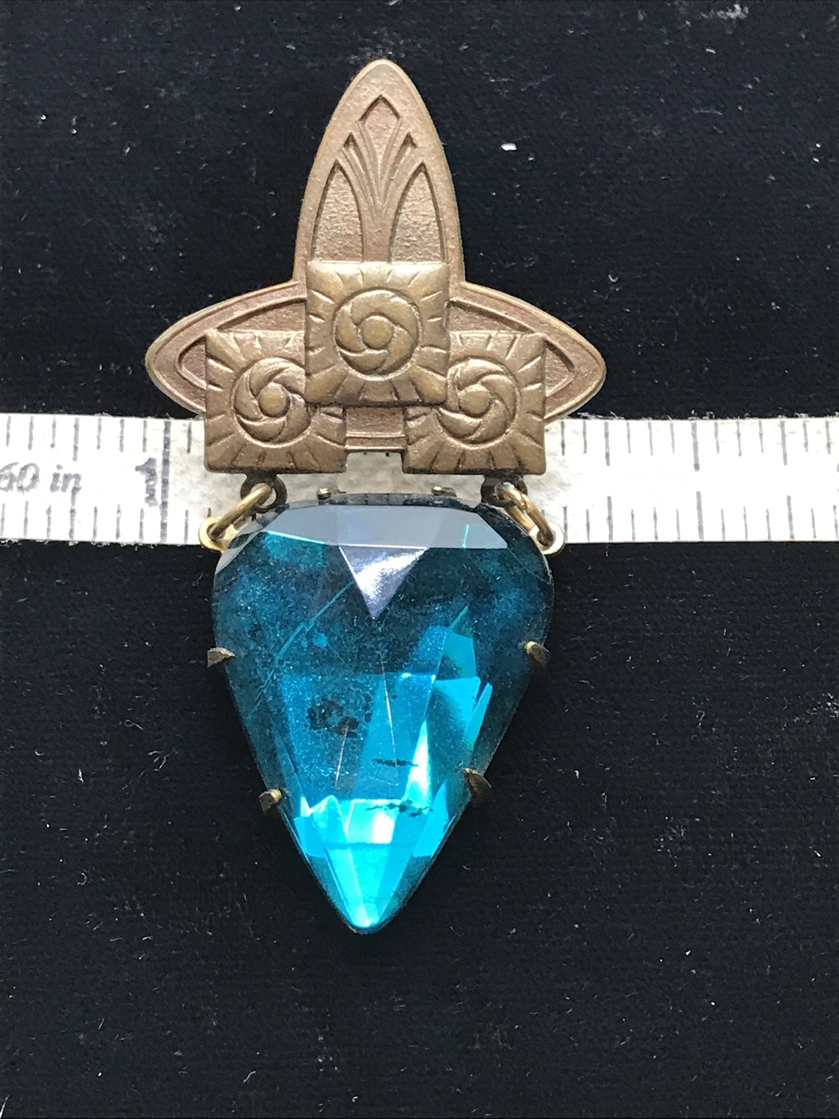 Vintage Glass Works Studio Teal Color Glass & Brass tone Pierced Earrings