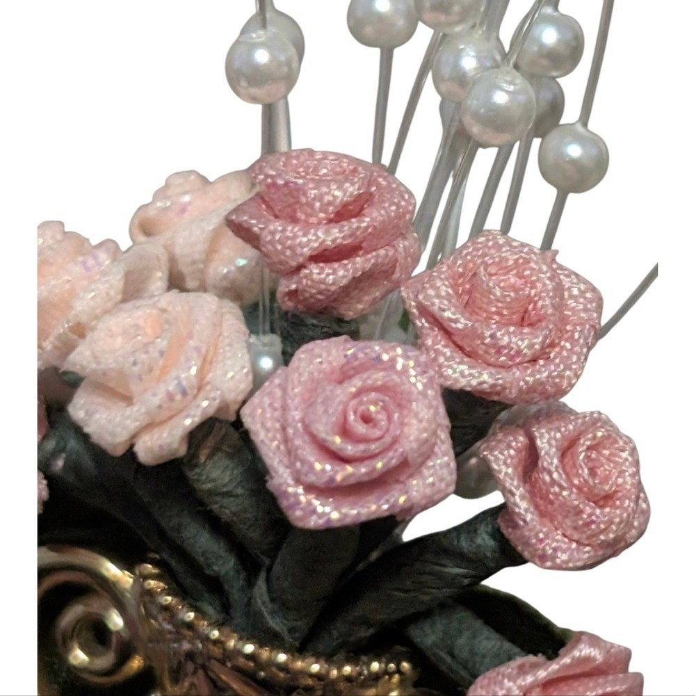 Vintage Gold Vase Brooch with Pink and Green Accents