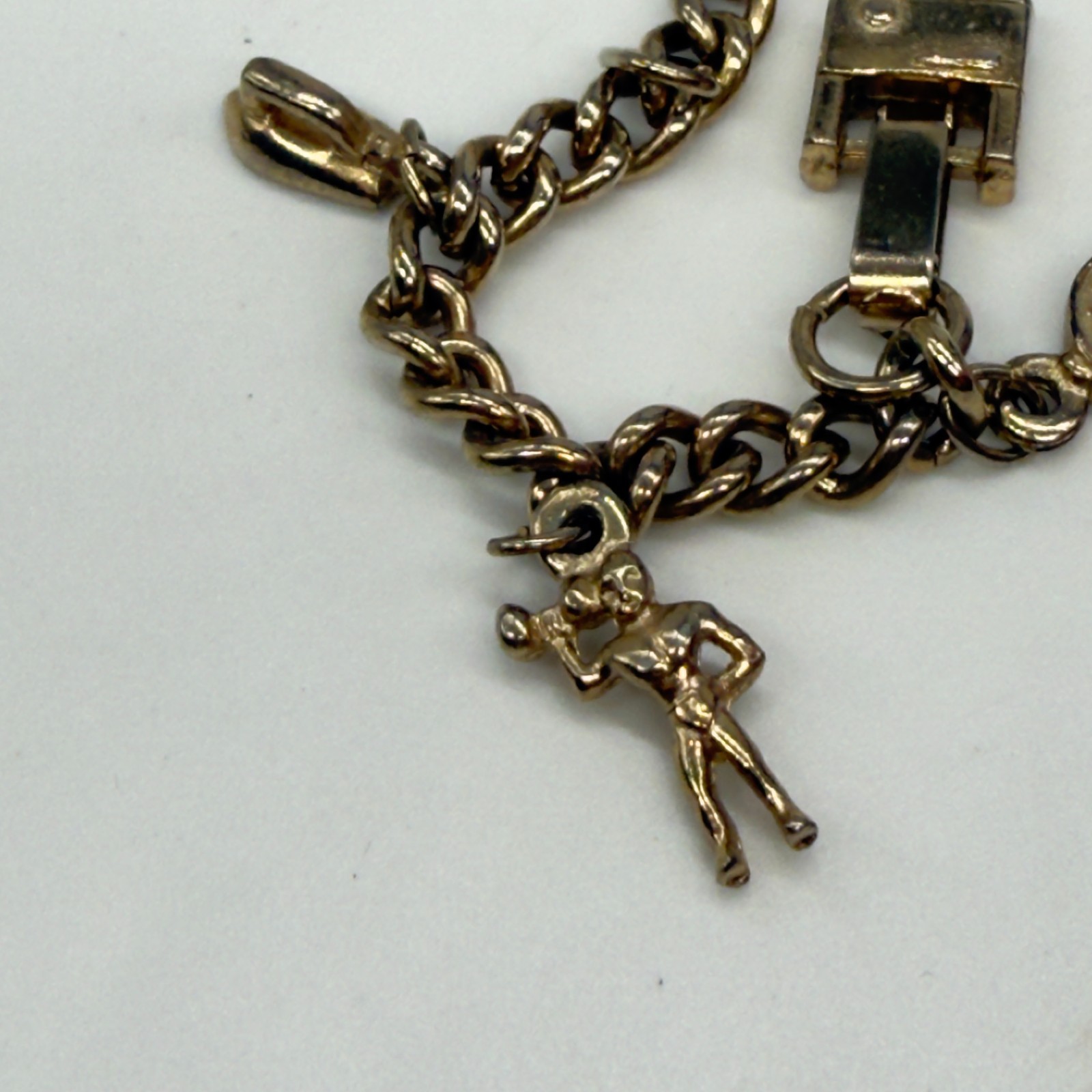 Vintage Jewelry Lot 2 Charm Bracelets Gold Tone Rhinestones Buildings Piano