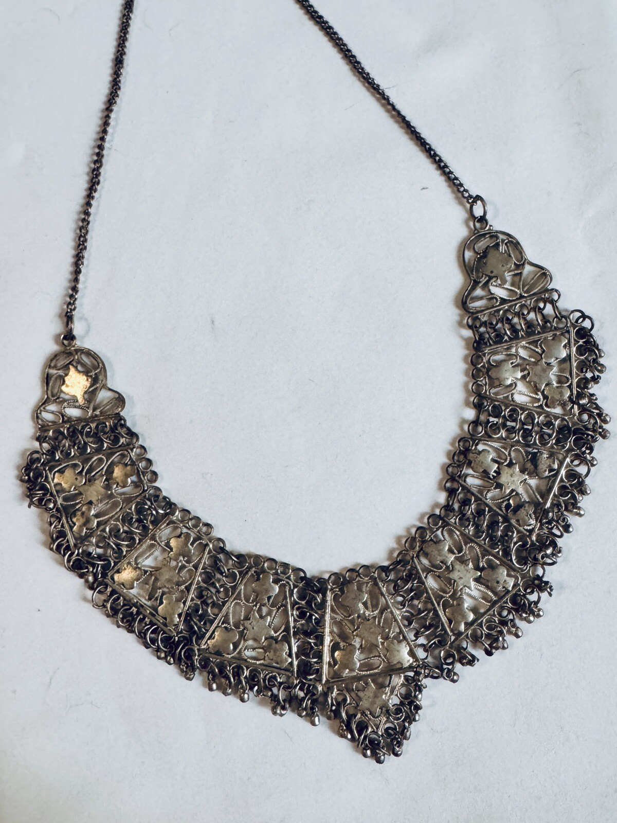 Vintage 70s Boho Necklace Indian Design Tin Or Pot Metal Great Piece