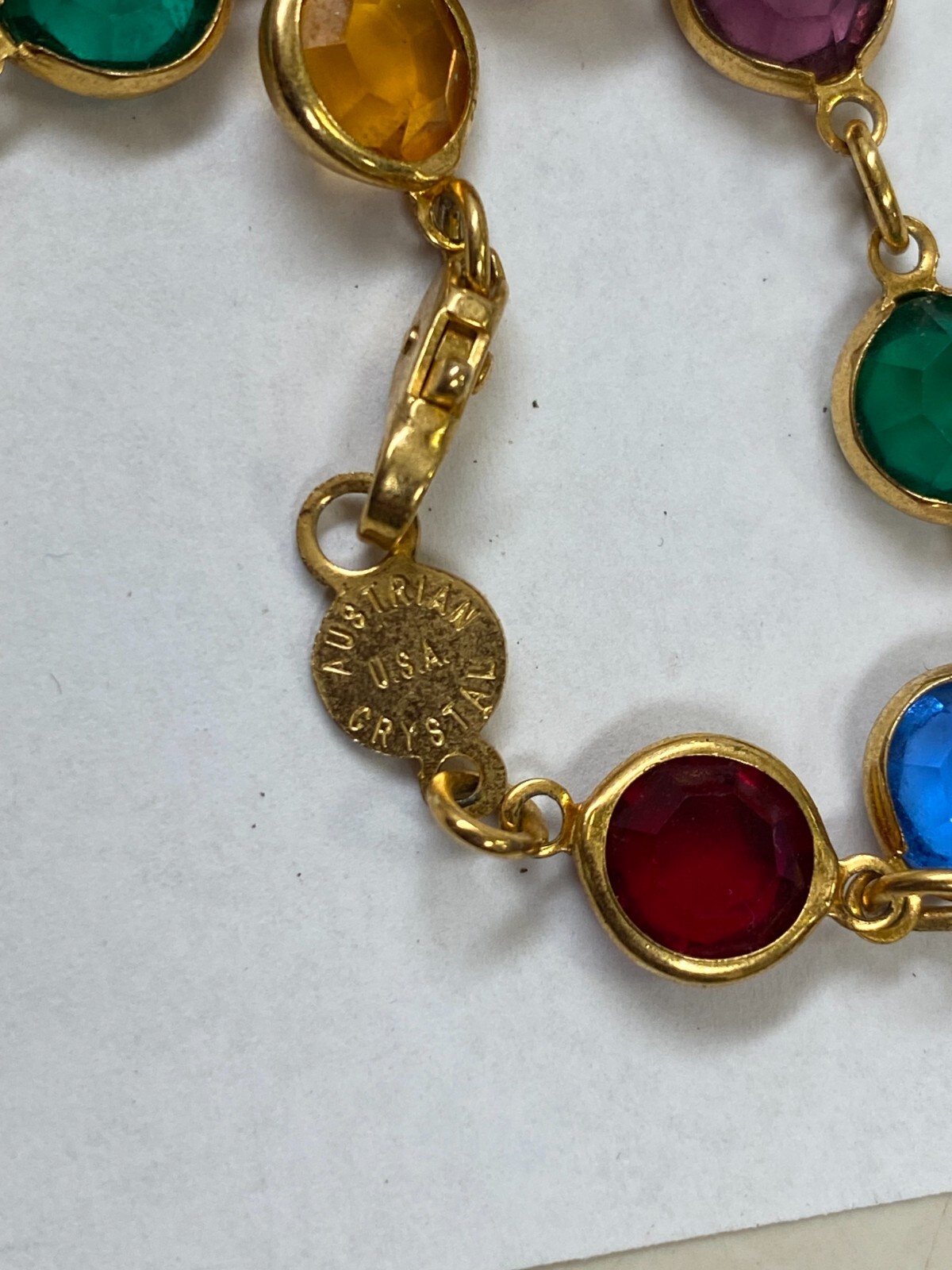 Austrian Crystal USA Vintage Necklace/Earrings Multicolor Open Bezel Gold Color