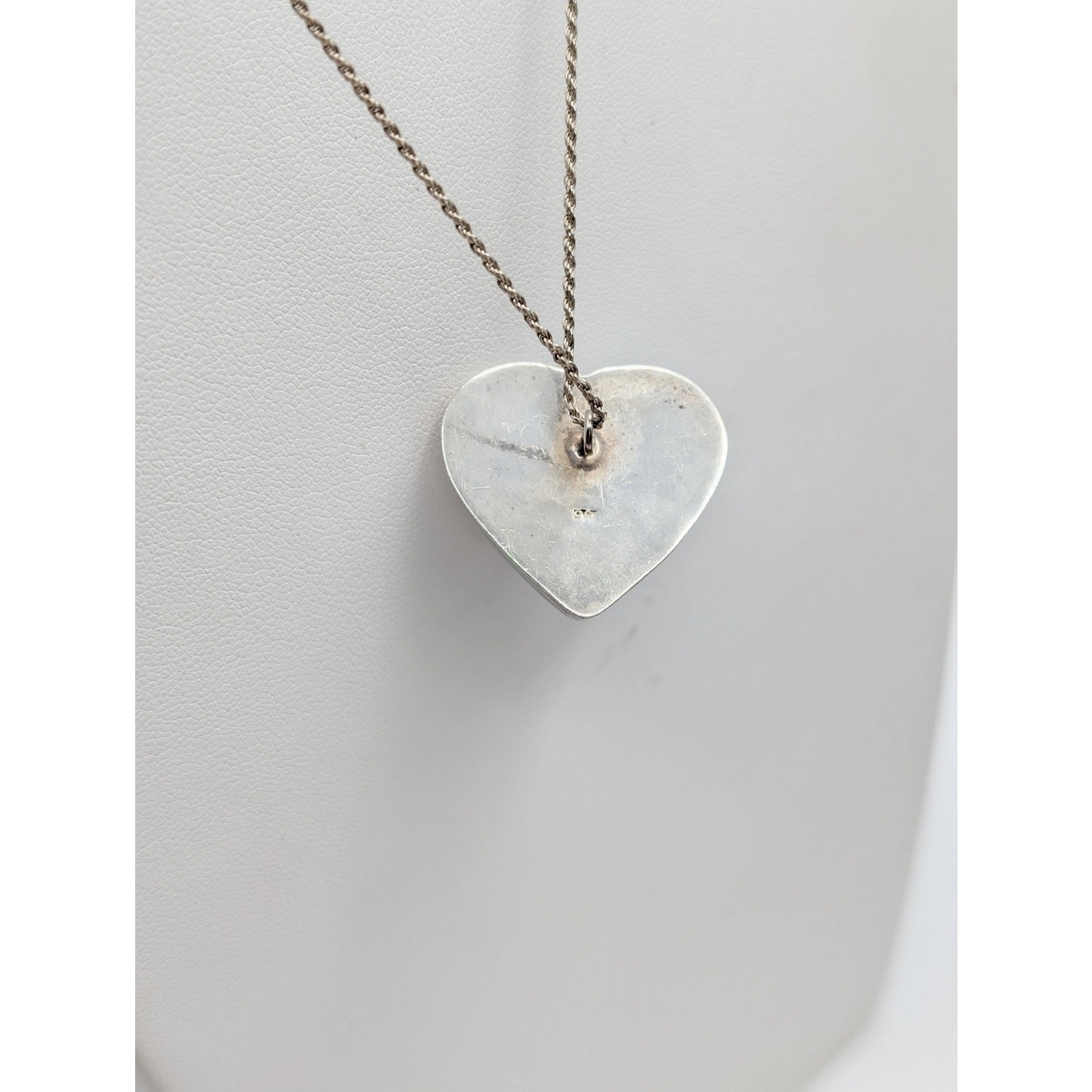 Vintage 925 Italy Sterling Silver Puff Heart Pendant Chain 20″ Necklace