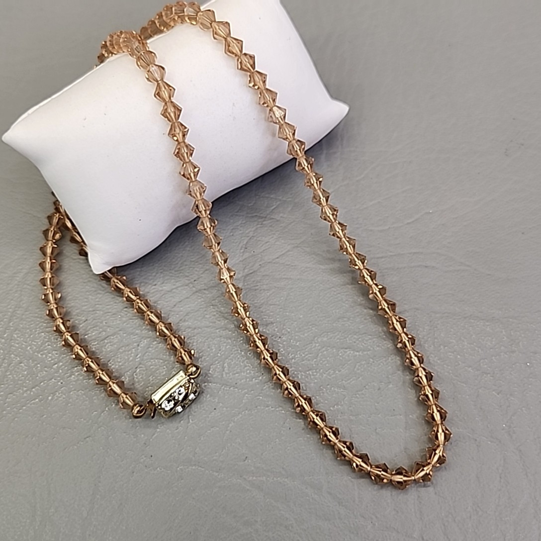 Vintage Glass Beaded Necklace Peach Bicone 5mm 22″