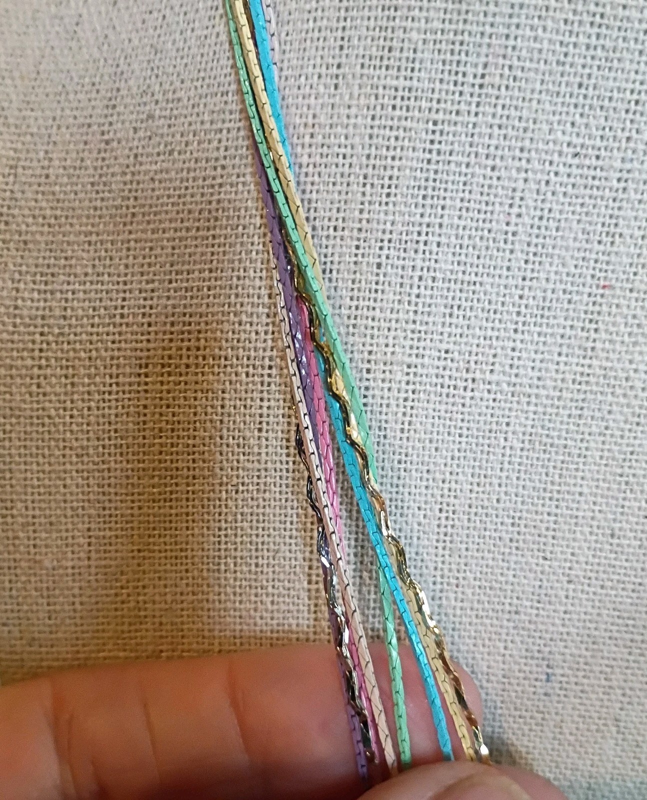 Vintage Enameled Multi Color 8 Strand 18″ Necklace Pastel And Gold Tone