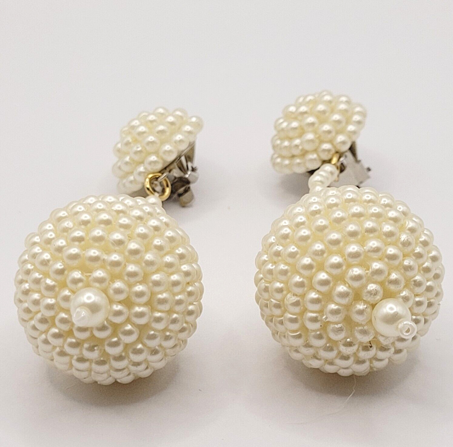 Unique Ball Drop Dangle with Faux Pearl Long Beaded Costume Clip On Earrings