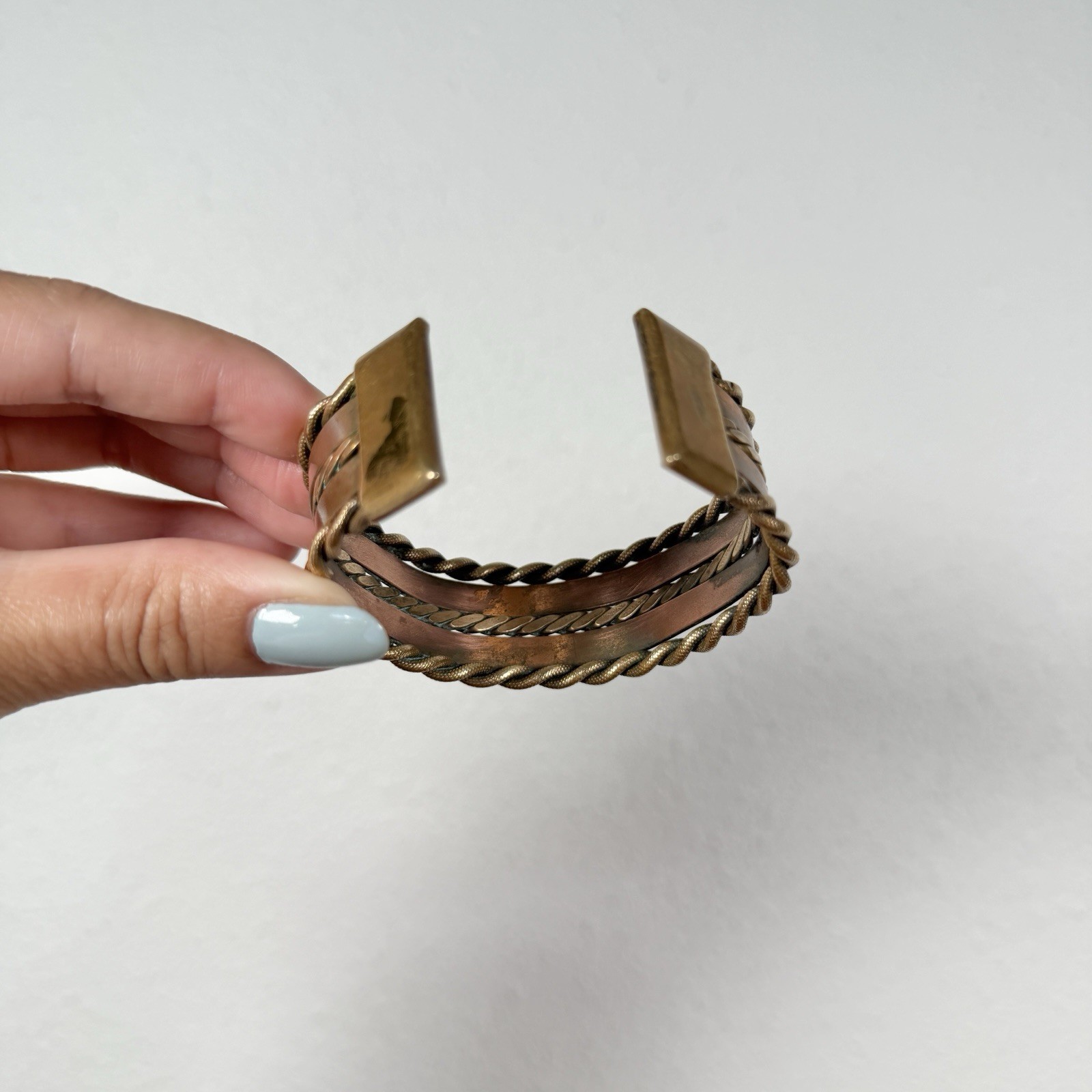 Vintage Multi Strand Brass and Copper Metal Twisted Detail Cuff Bracelet
