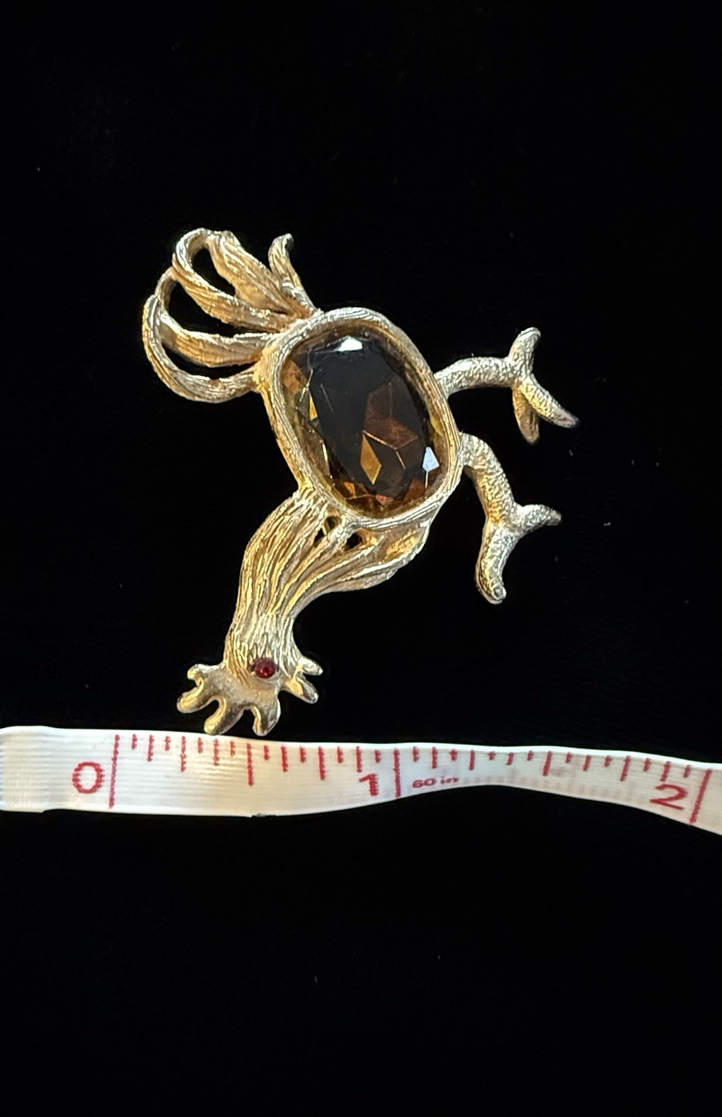 Vintage Faceted Citrine Glass Belly & Red Eye Golden Tone Rooster Brooch Coro?