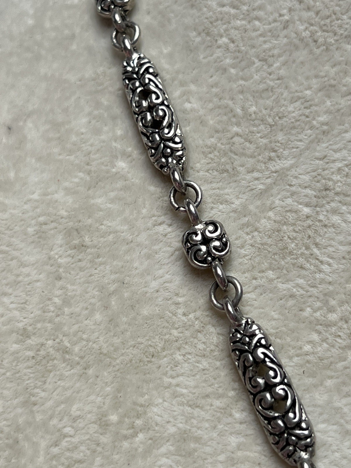 Vintage Silver Tone Ornate Station Necklace Cross Pendant 20”