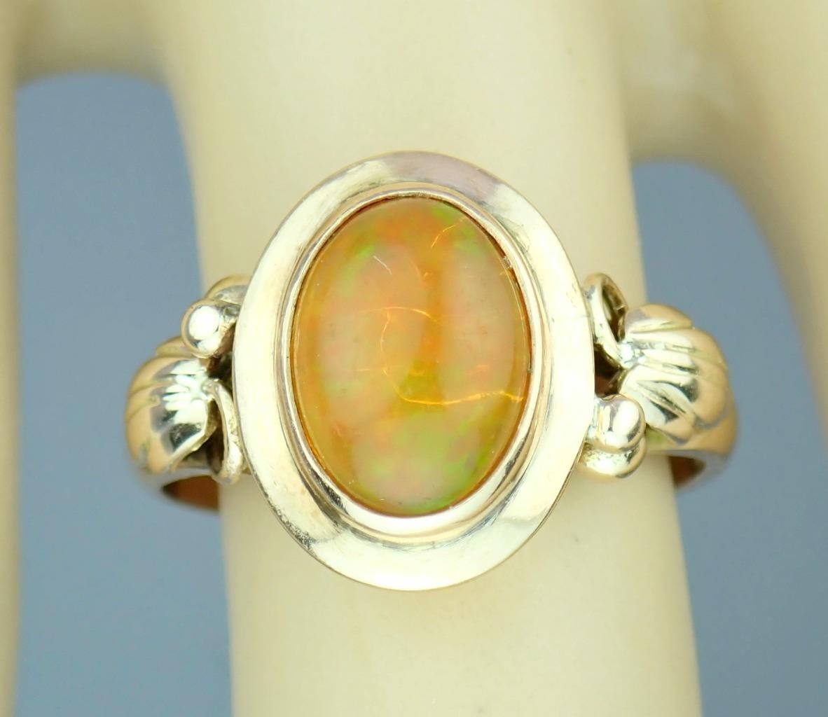 Glowing Antique Victorian Solid 14K Rose Gold Ethiopian Opal Grape Vine Ring S 5