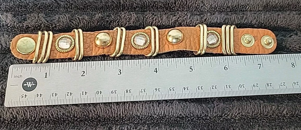 Vtg Natasha Genuine Leather Rhinestone Wrap Bracelet 7.5 Inch Adjustable Snap