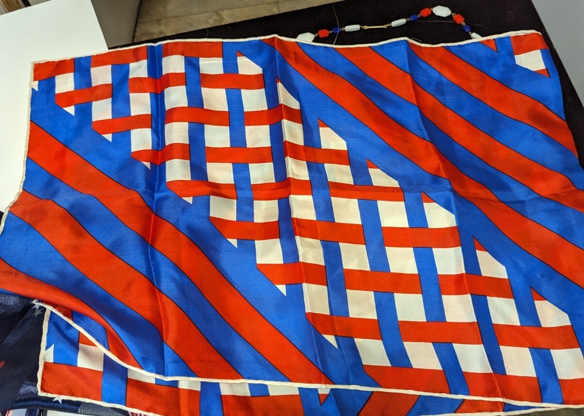 Vintage 60s 80s Patriotic USA Red, White and Blue jewelry and MCM Scarf Lot