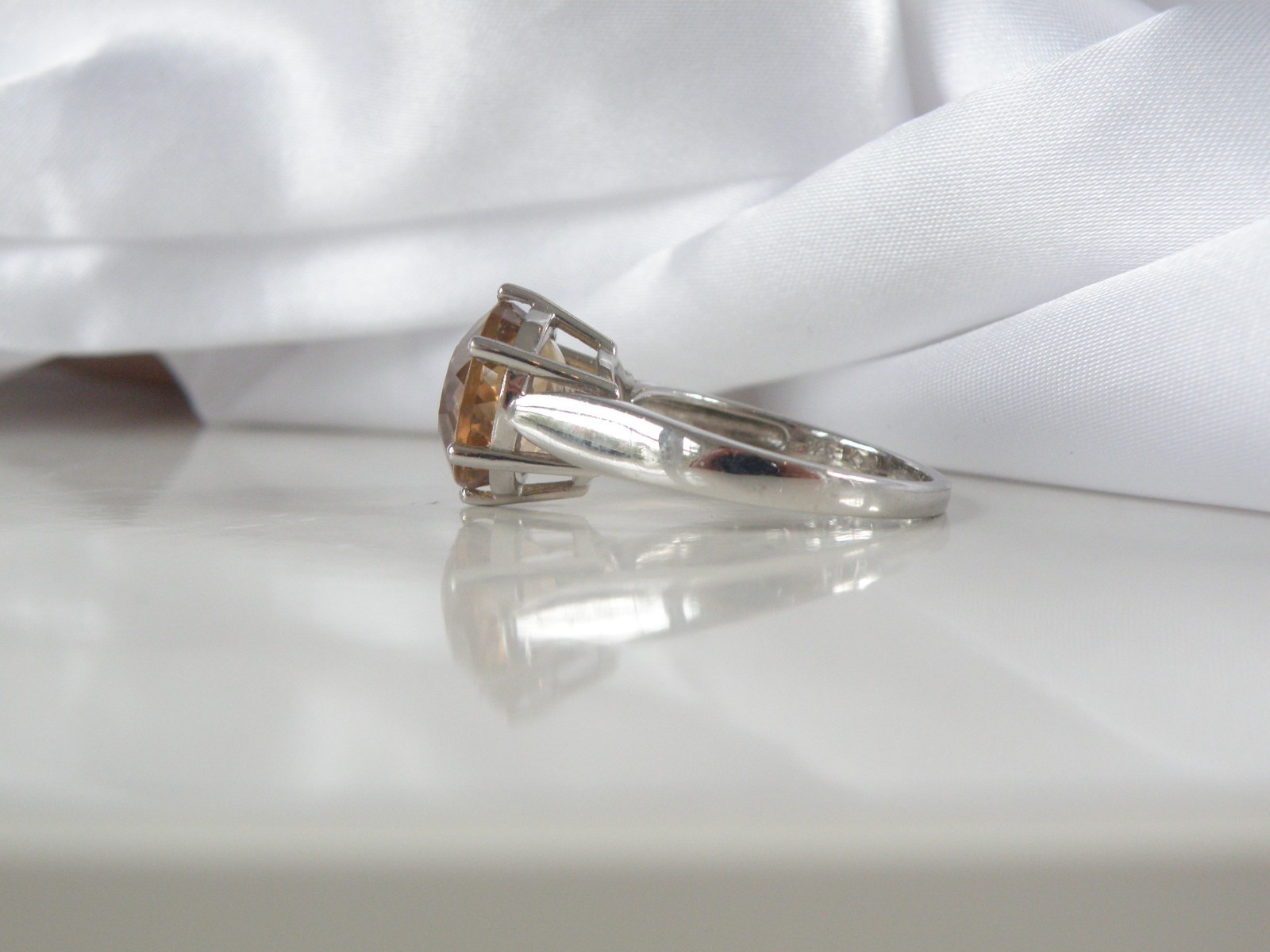 Vintage Sterling Silver 925 Natural Golden Beryl Solitaire Cocktail Ring Size 11