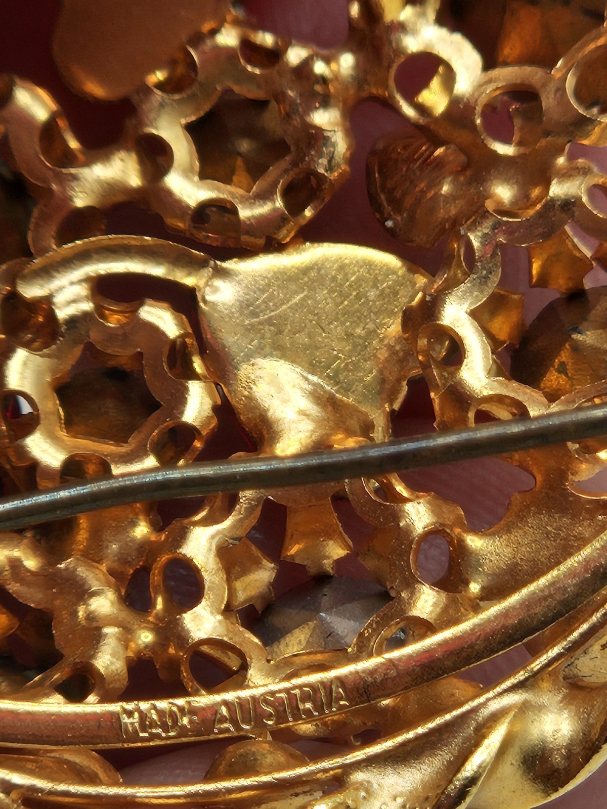 Vintage Austrian Crystal And Rhinestone Goldtone Brooch.