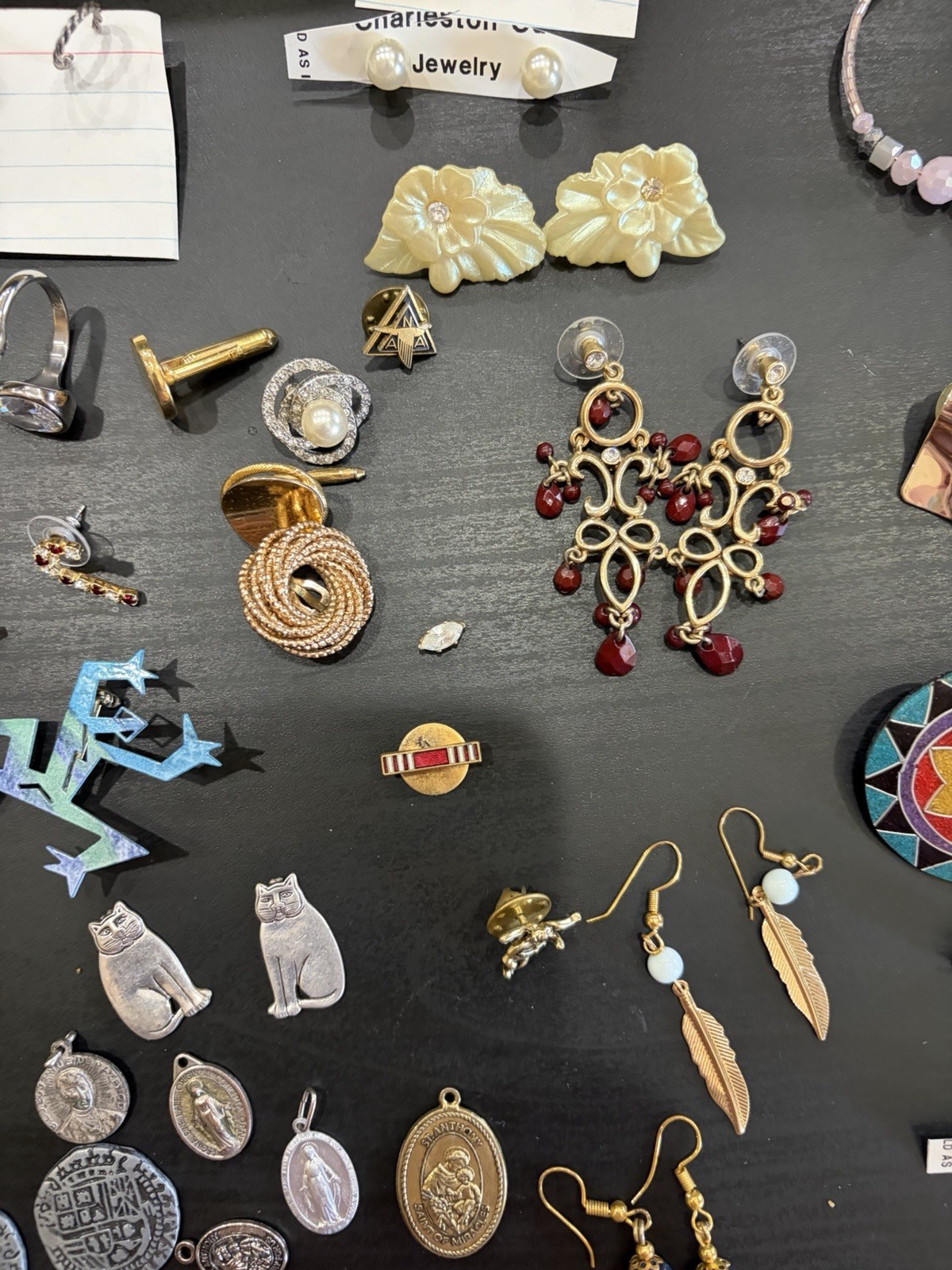 Vintage Costume Jewelry Lot Earrings Ring Lapel Pins Pieces And Sets