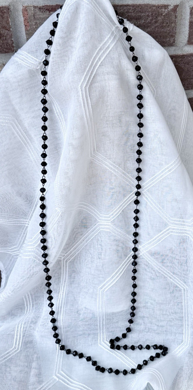 Black Victorian Vauxhall Glass Guard Chain Necklace 1cm x 8mm Beads 50” Long