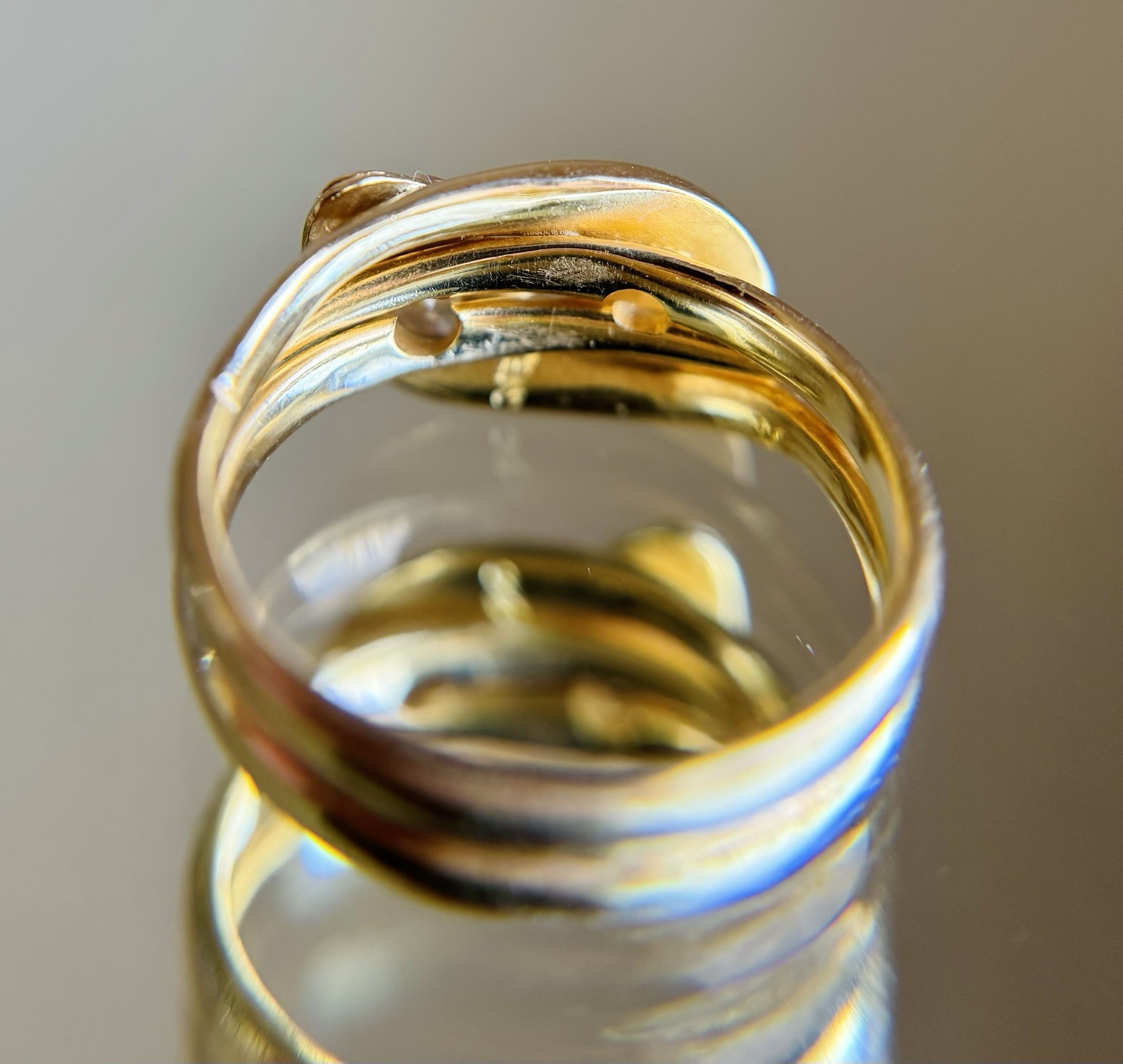 Antique Victorian 18K Gold Diamond Sapphire Emerald Double Snake Ring Sz 7.75 8g