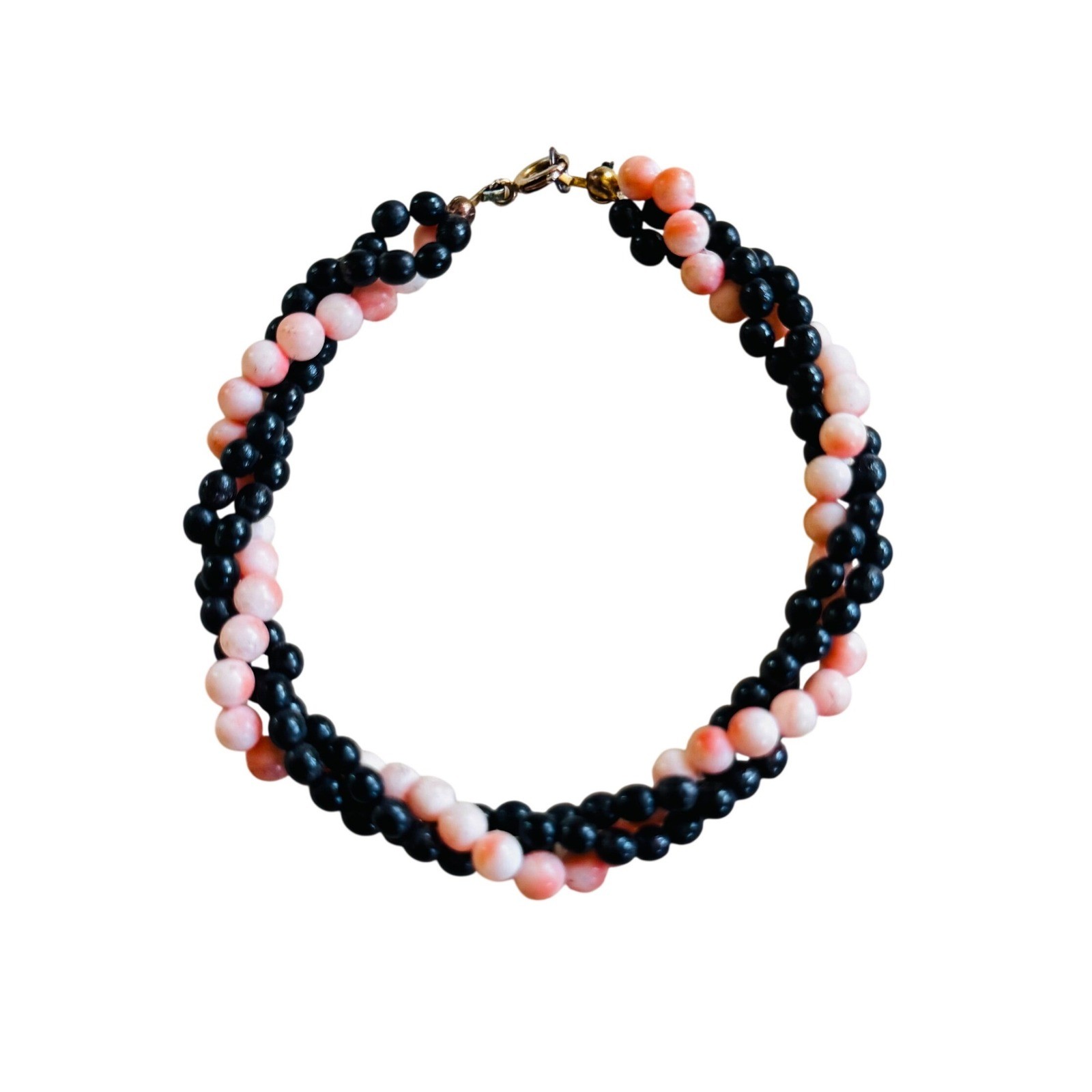 Black Pink Coral VTG Bracelet Natural Genuine Hawaiian Authentic Torsade 7.75″