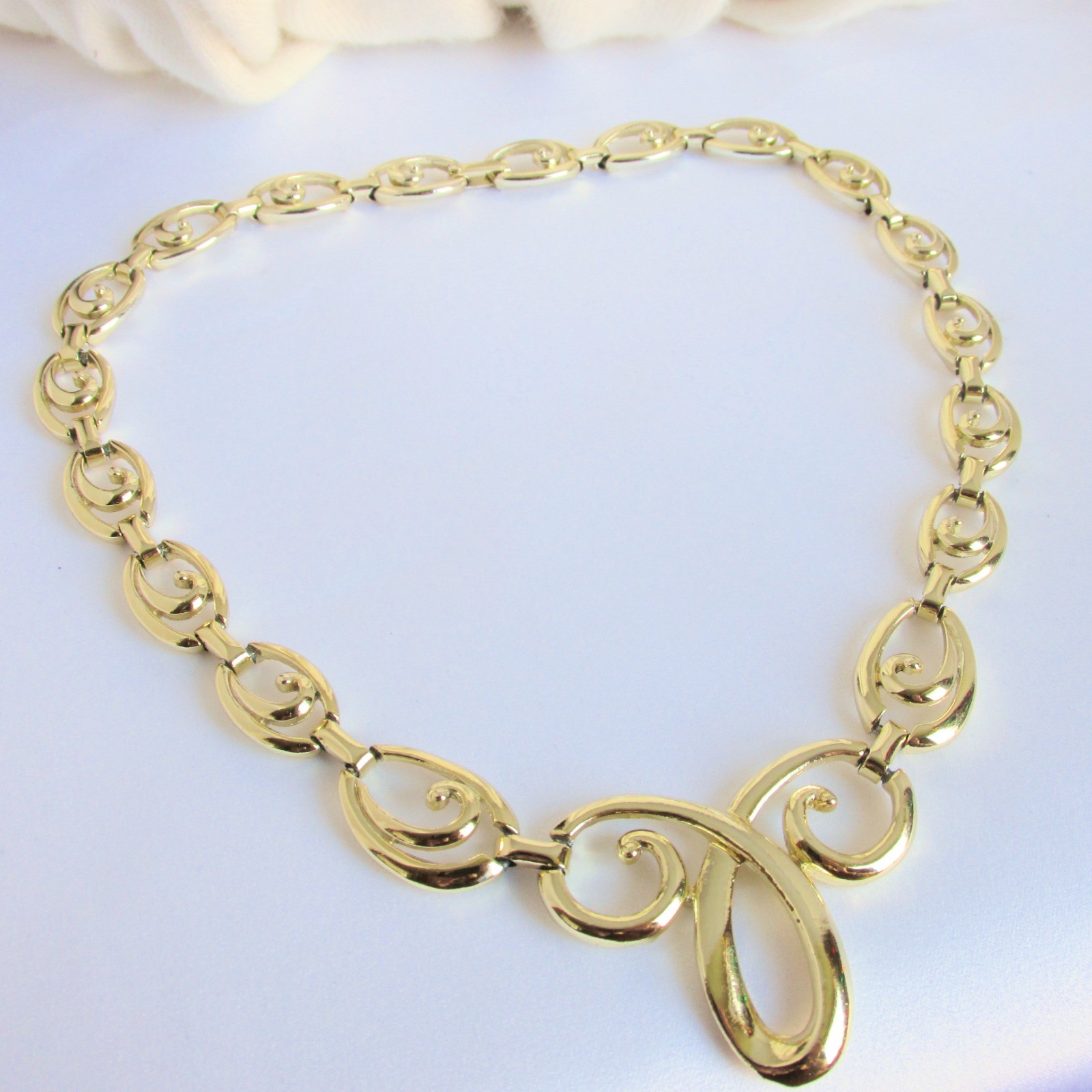Vintage Scroll Swirls Links 19″ Necklace Gold Plate Unsigned