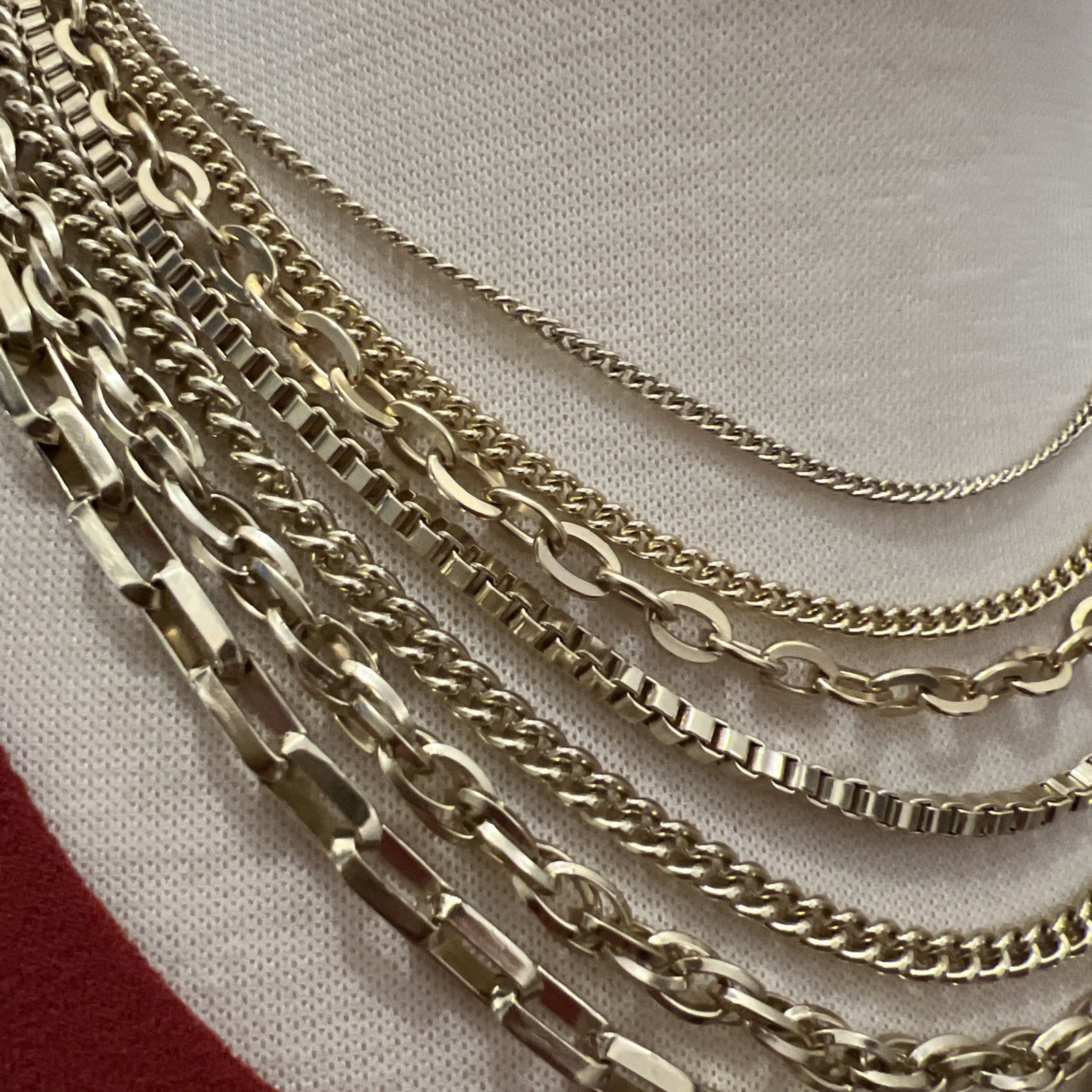 Vintage Signed GERMANY light weight multichain 15”-17” necklace in gold tone