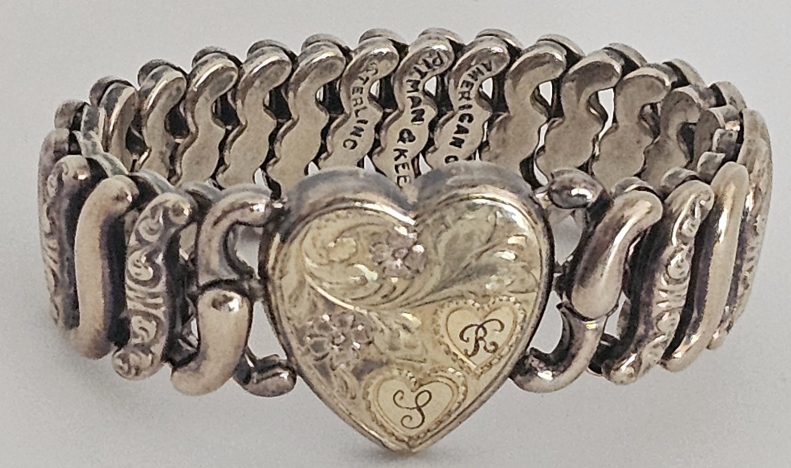 WWII Sweetheart Expansion Bracelet Pitman & Keeler Sterling Base Heart Initials