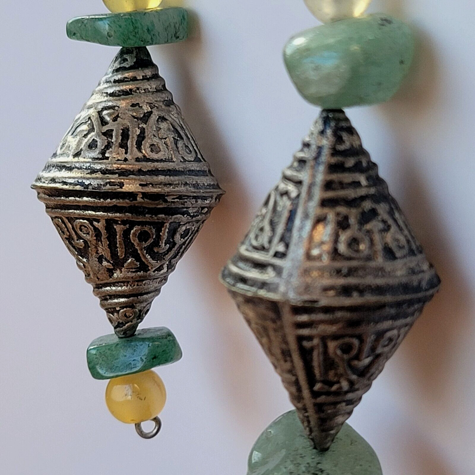 Bali Style Embossed Silver Tone Dangle Drop Earrings 2.5 Inches Long Vintage
