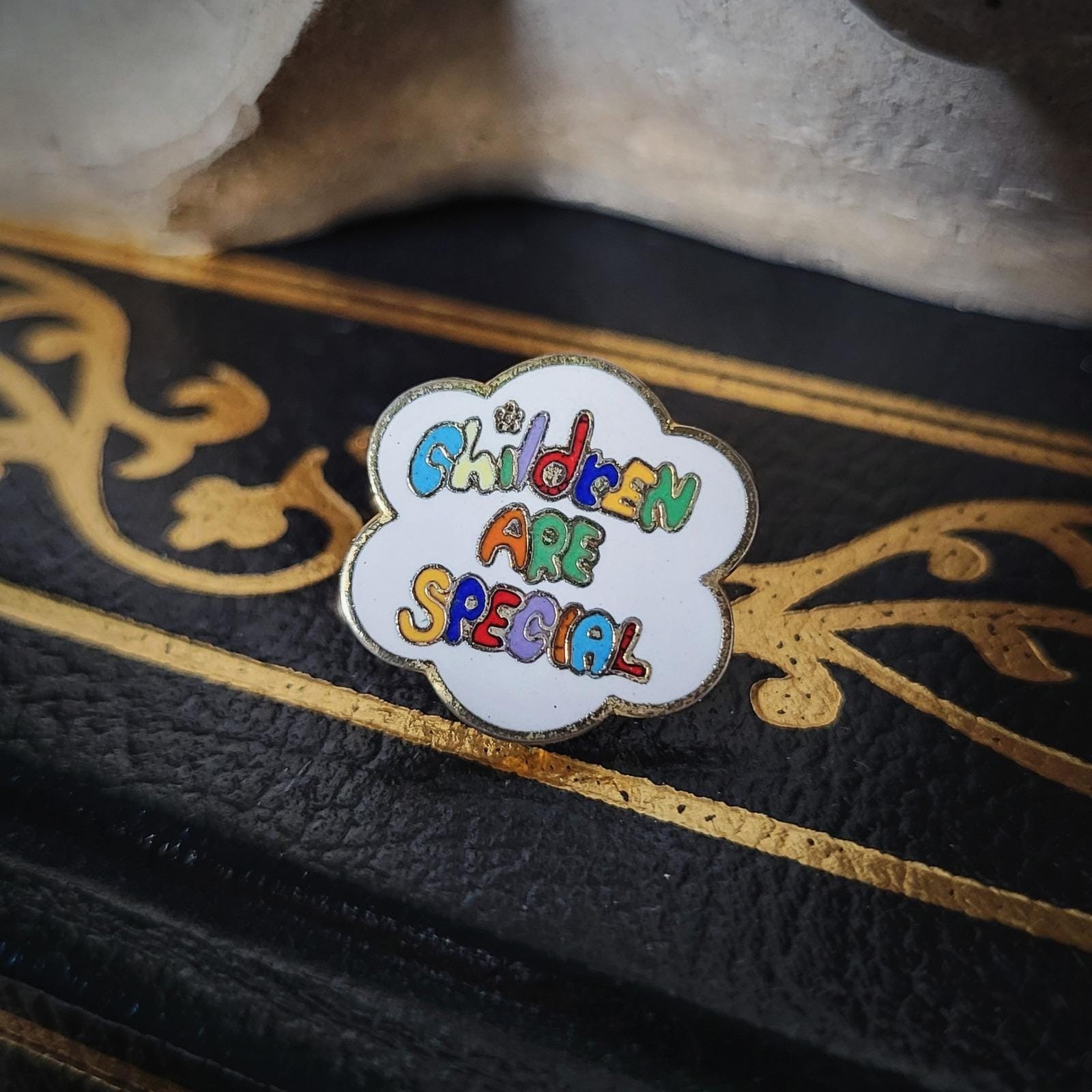 Children Are Special Enamel Pin Vintage 80s Retro Rainbow Cloud Lapel Hat Badge