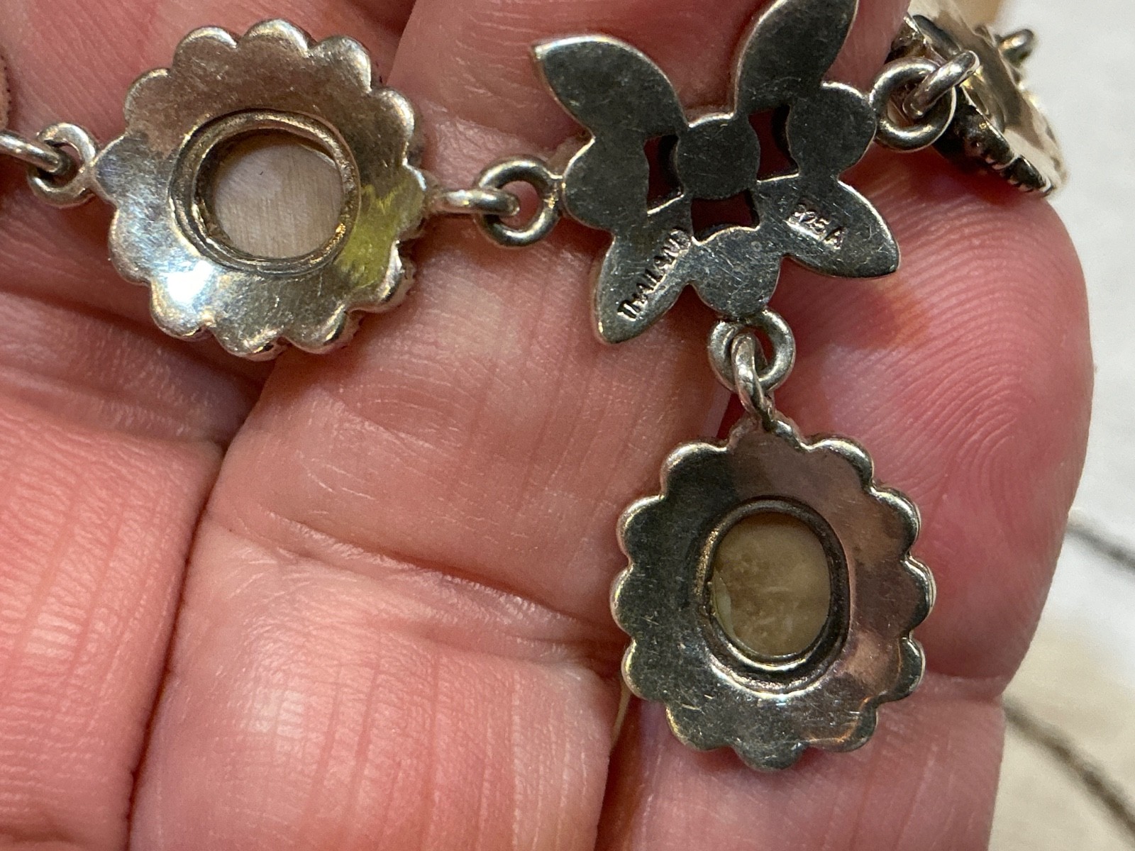 Victorian look Sterling Marcasite Angel Skin Coral marked 925 & Thailand