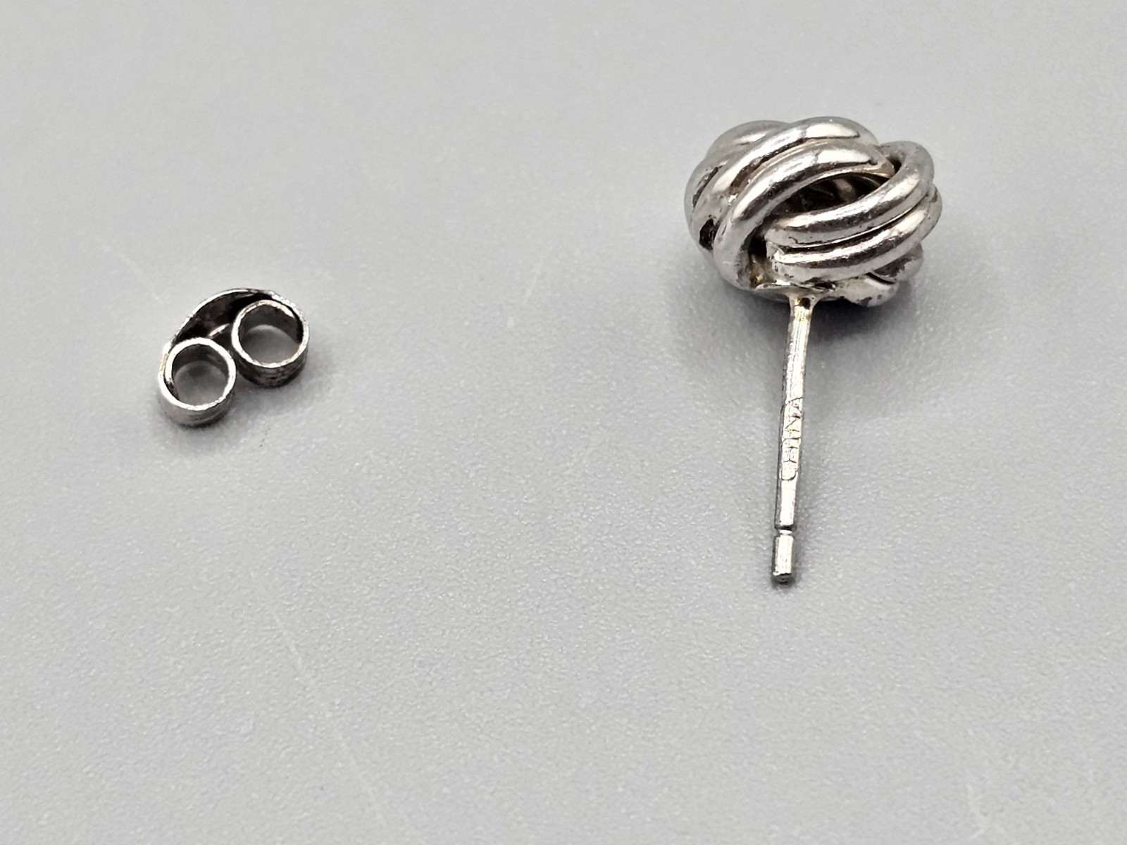Sterling Silver Vintage .925 Knot Design Studded Push Back Earrings