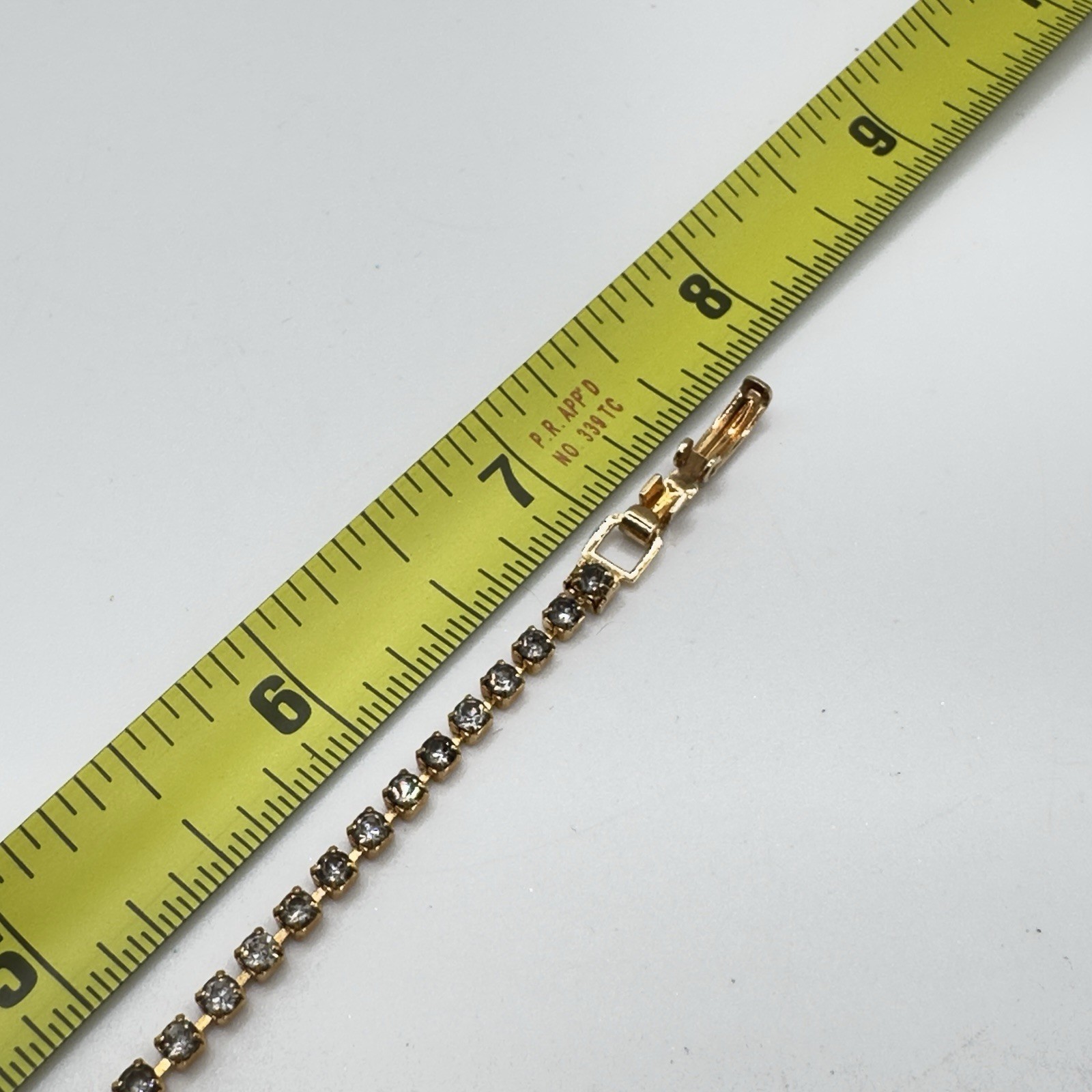 Vintage Swarovski Crystal Tennis Bracelet by Savvy With Box Dainty Gold Tone 7