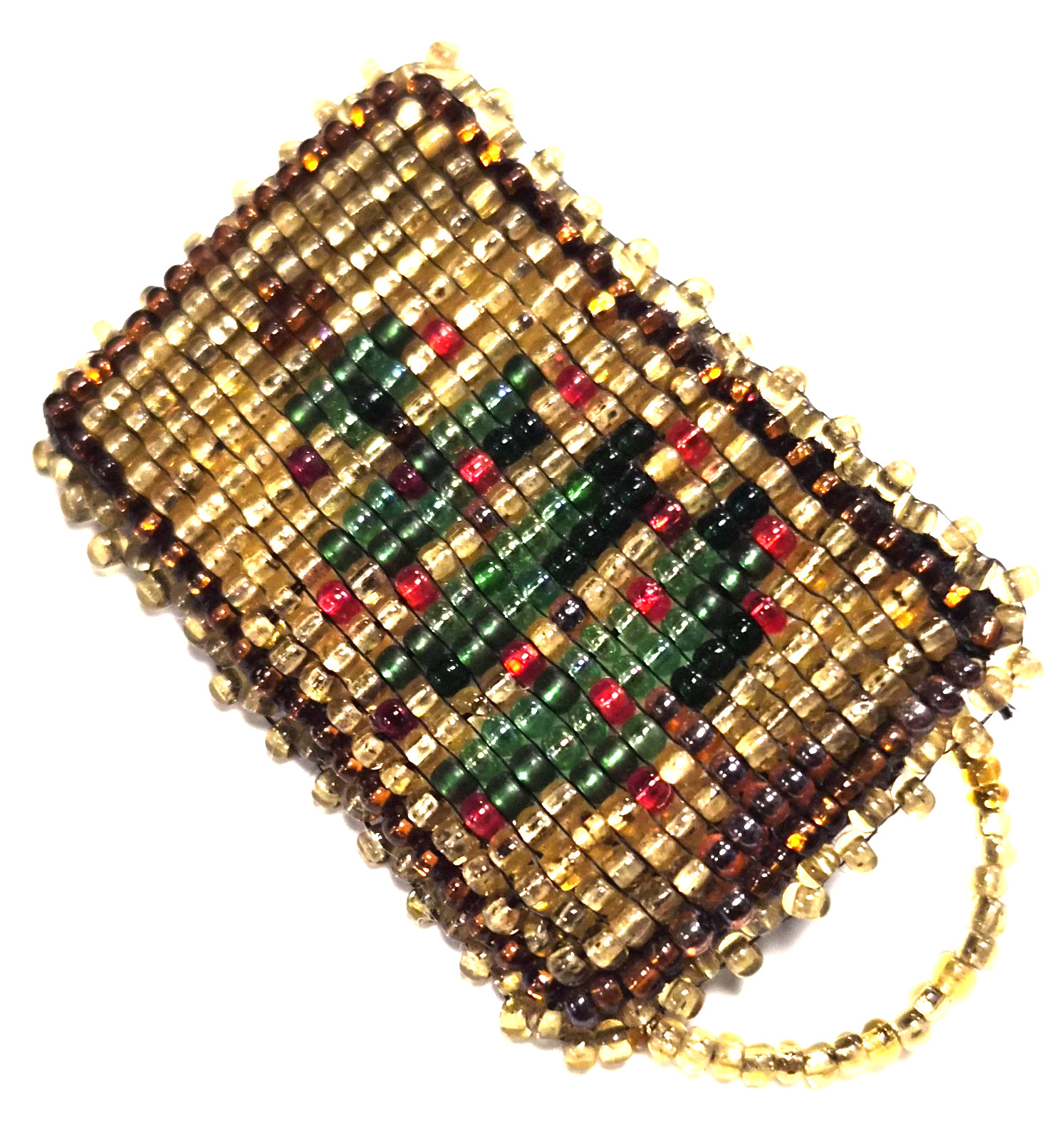 Vintage Handmade Glass Seed Bead Christmas Tree Holiday Pin / Brooch