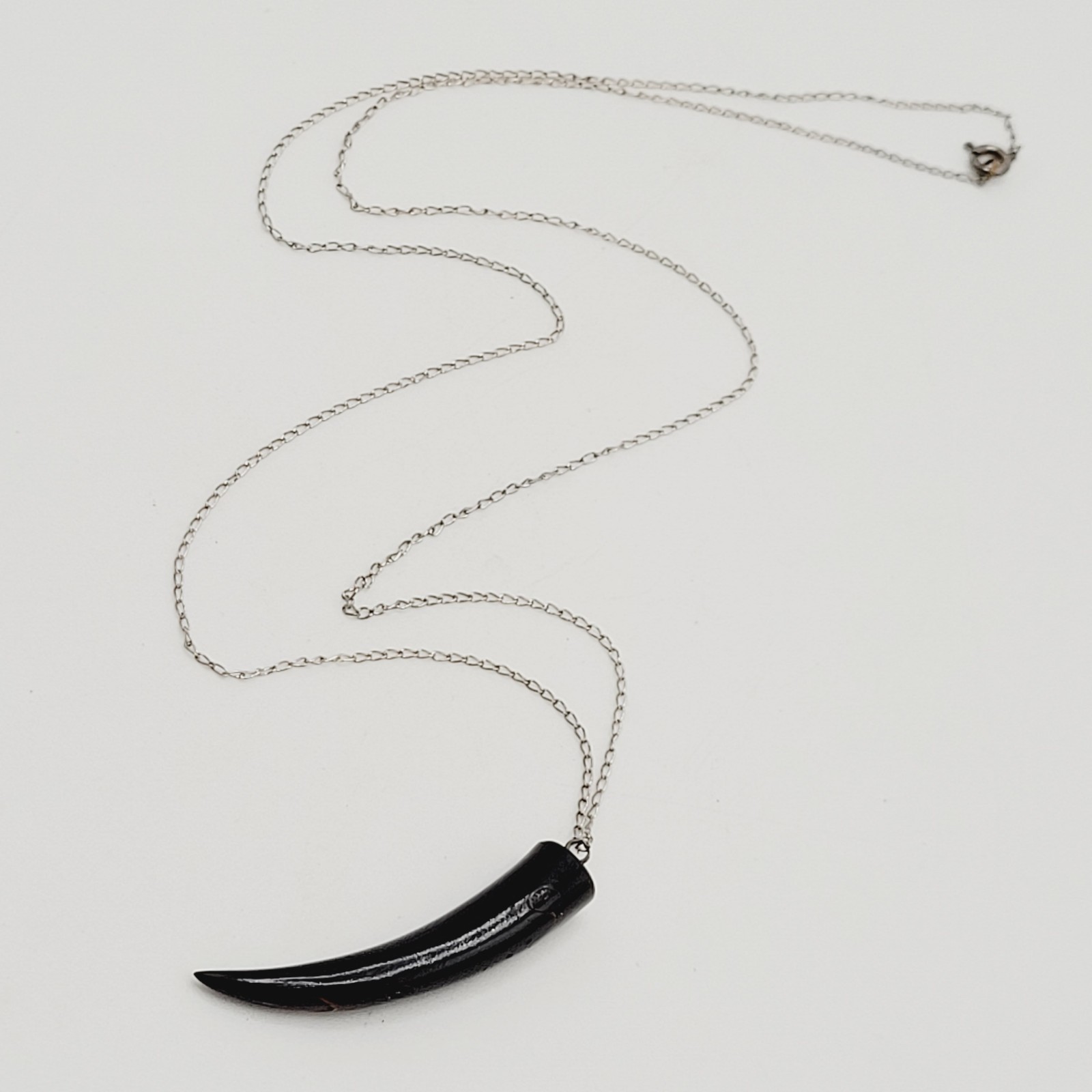 Vintage Cornicello Horn Carved Organic Black Hawaiian Coral 925 Necklace 23 inch