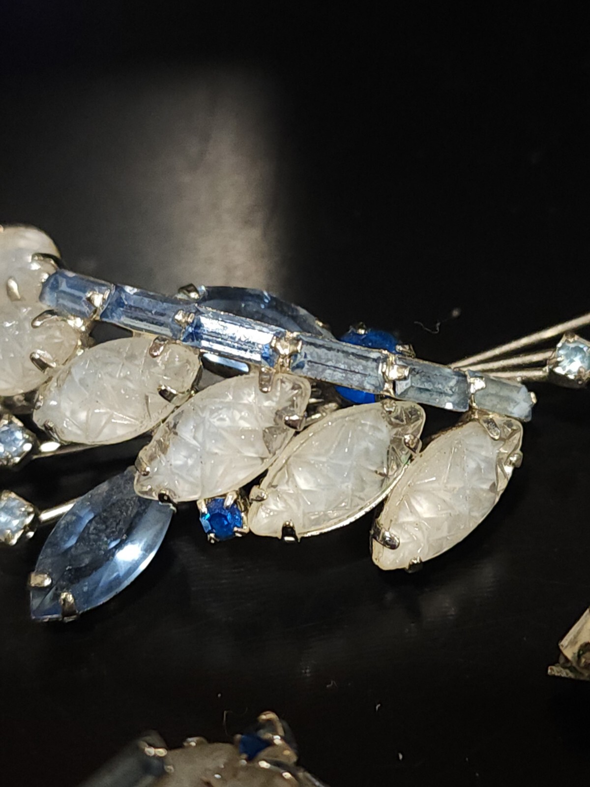 Juliana Delizza & Elster Blue Rhinestone and Glass Clip on Earrings and Brooch
