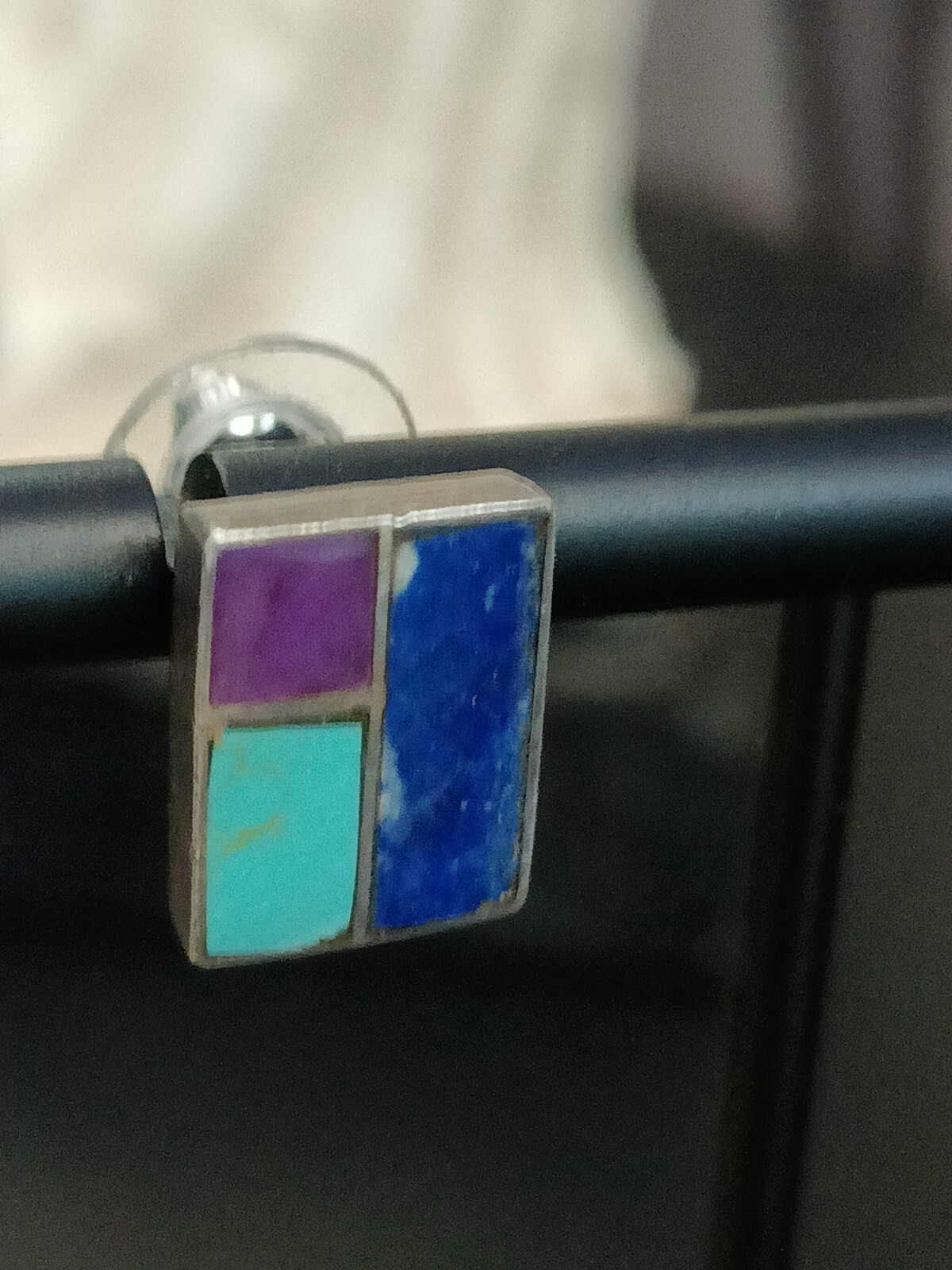 Turquoise Sterling Silver Purple Blue Stud Vintage Earrings. Backs Not Sterling