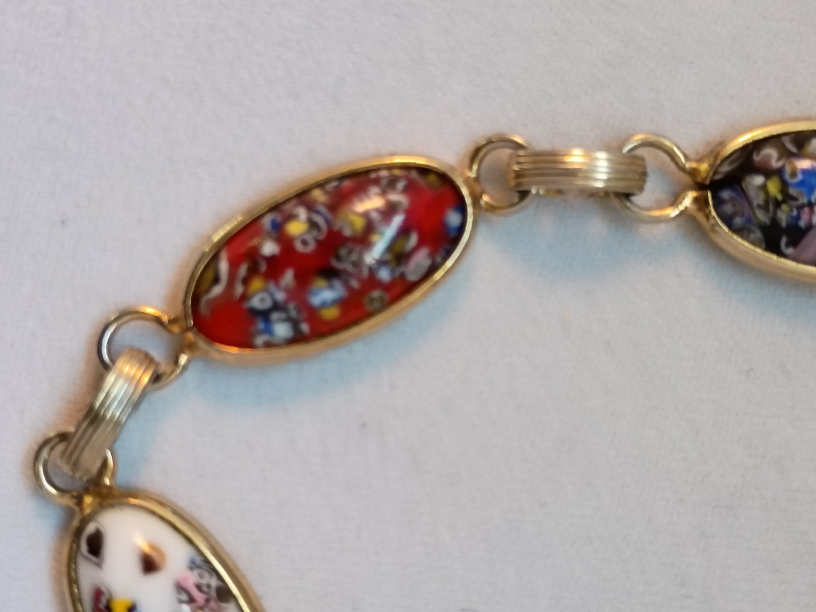 Vintage multi color enamel cabochon bracelet with lobster clasp safety chain