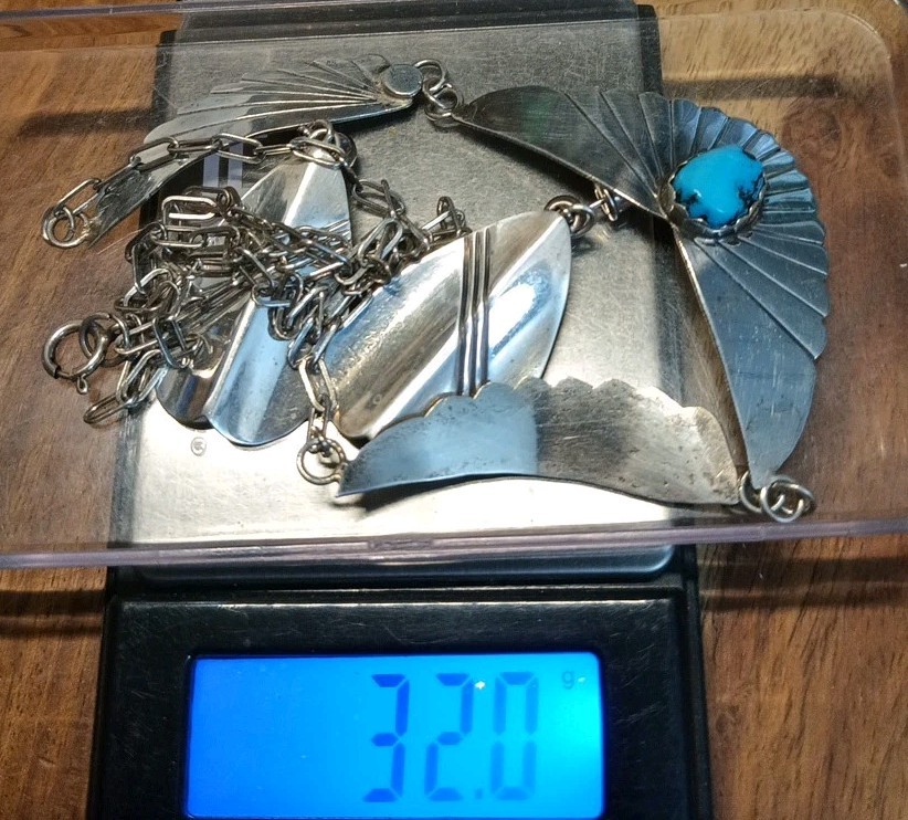 TURQUOISE NAVAJO STERLING SILVER FEATHER NECKLACE & EARRINGS