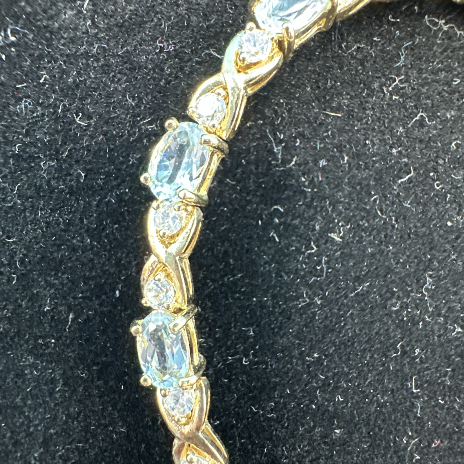 Vintage Suzanne Somers Aqua Blue & White/Colorless CZ 925 Gold Bracelet 7in