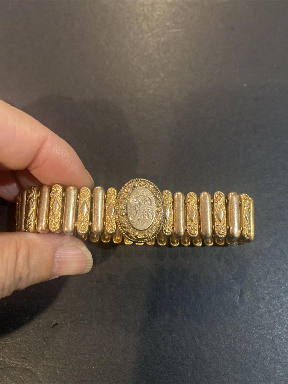 Antique Victorian AAG Co Gold Filled Sweetheart Expansion Bracelet Monogram