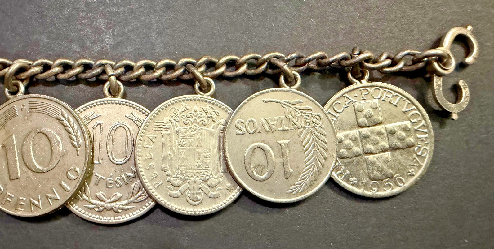 Vintage Foreign Coin Bracelet – 8 Coins – Circa 1950’s – 6″