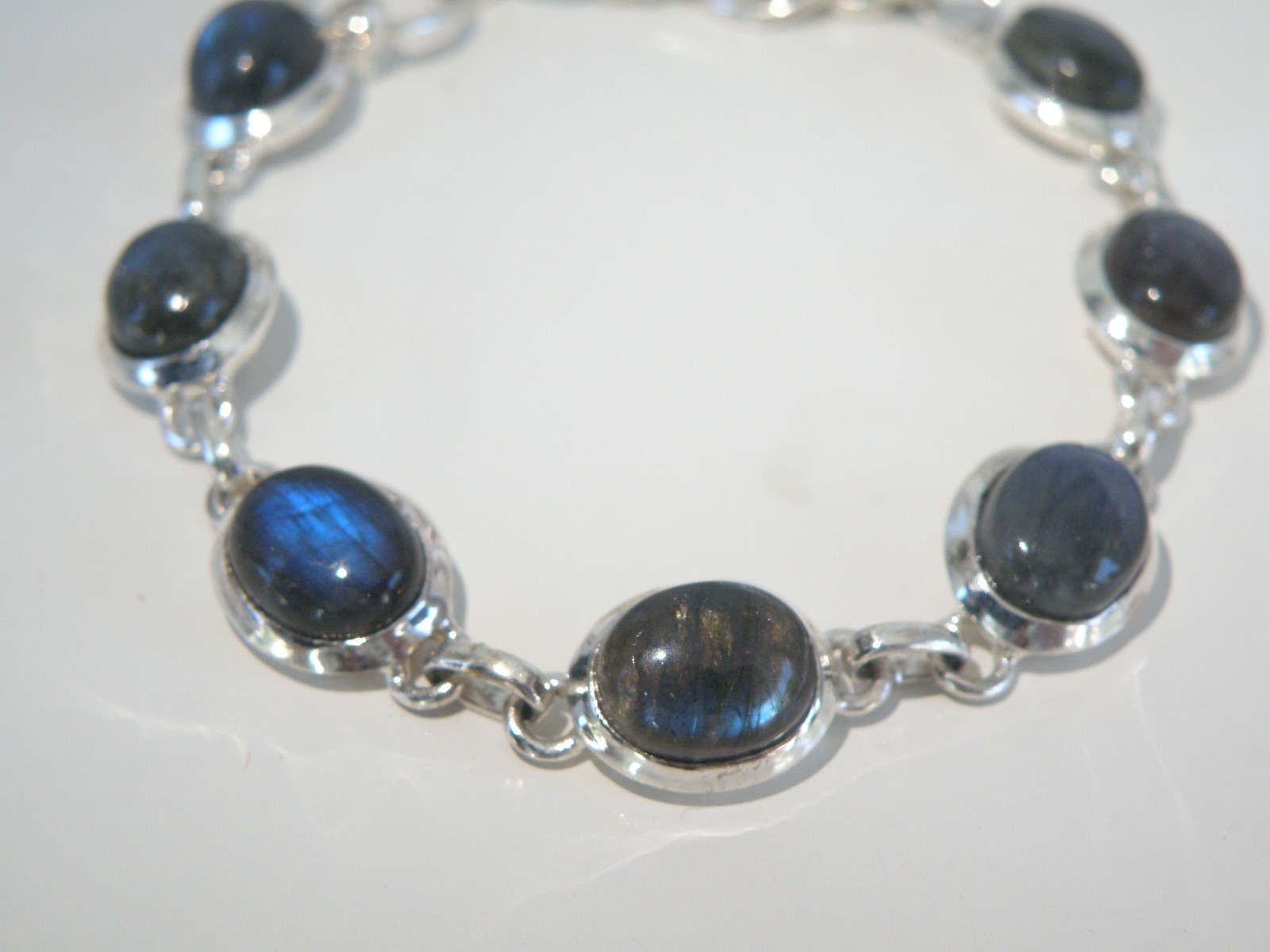 Vintage Sterling Silver 925 Labradorite Tennis Link Adjustable Station Bracelet