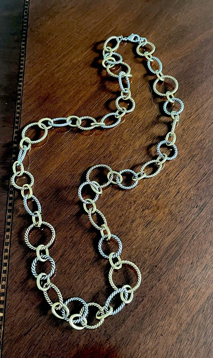 Lia Sophia Kiam Family Goldtone Silvertone chain Mixed link Two Tone Necklace