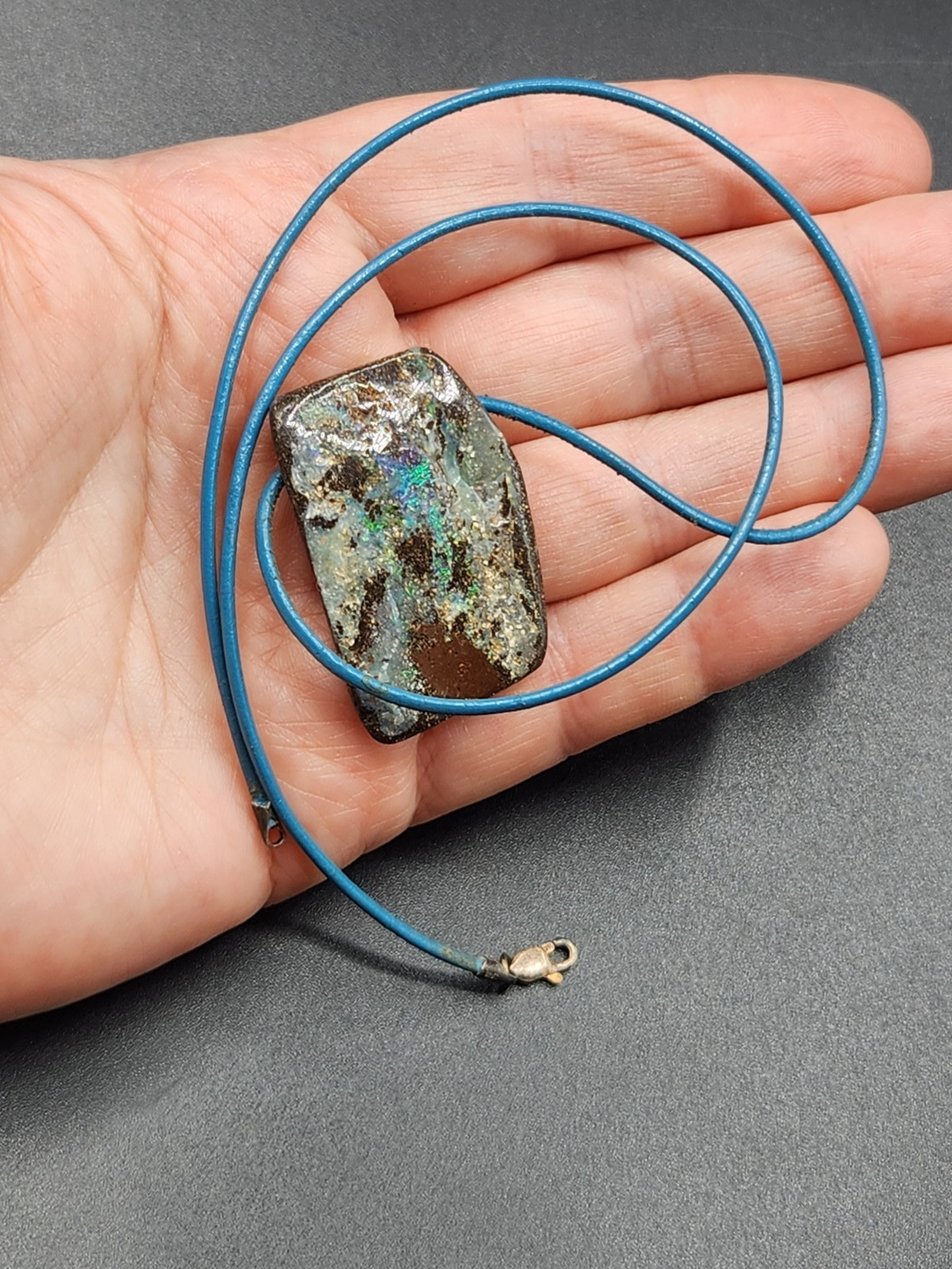 Boulder Opal Pendant Blue Cord Necklace