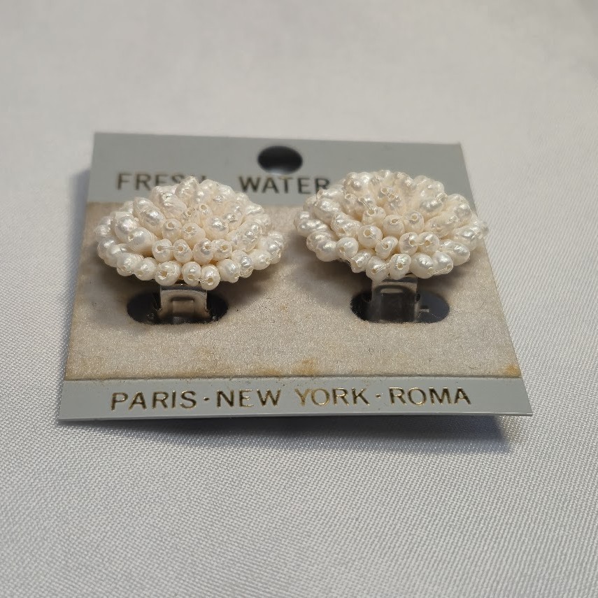 Fresh Water Pearl Clipon Earrings Vintage New Old Stock