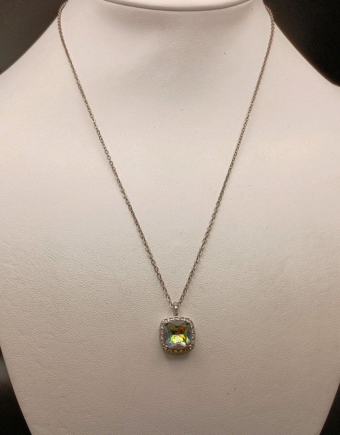 Rhinestone Pendant Necklace Mystic Margarita Multicolor Silver Tone Chain 19″