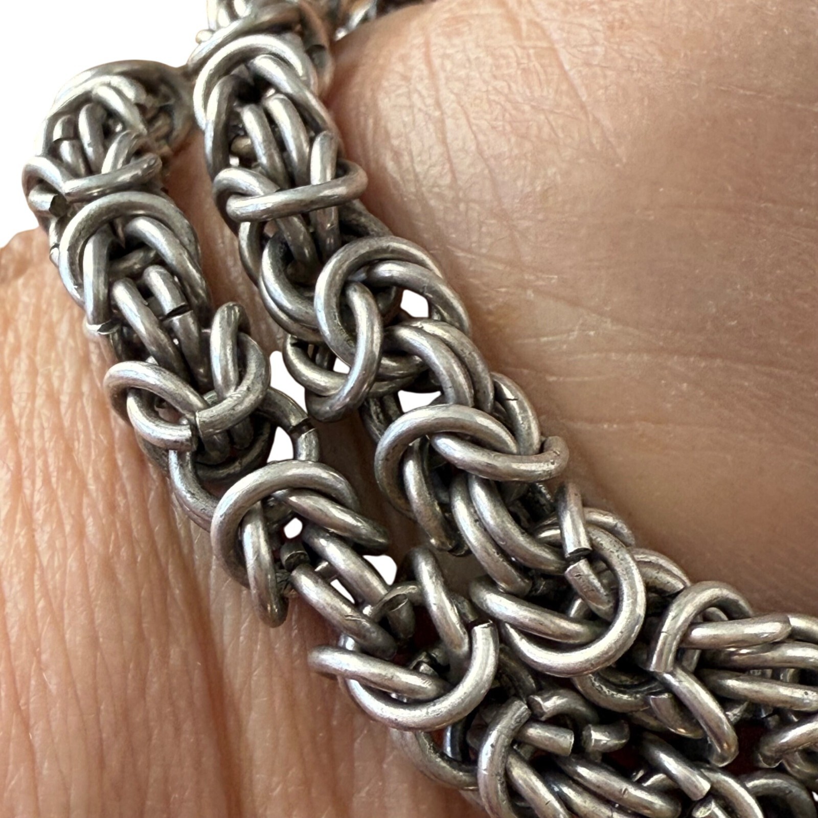 Vintage Sterling Silver Double Byzantine Bracelet With Clasp safety Chain