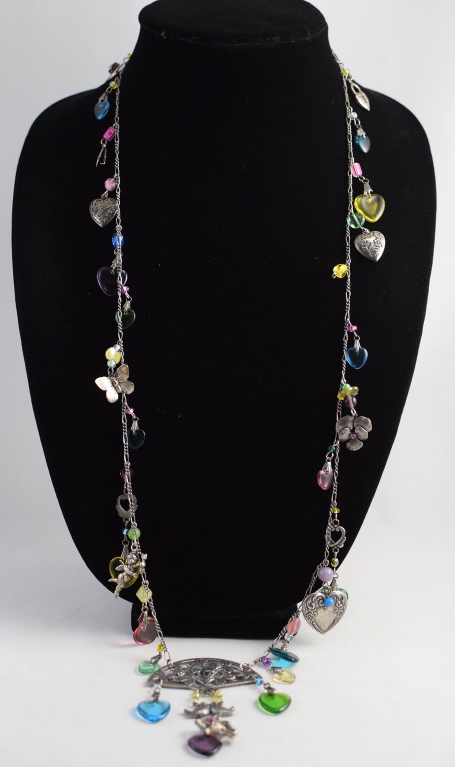 VTG? Glass Works Studio Glass Puffy Hearts Cupid Lock Heart Charm Necklace Read