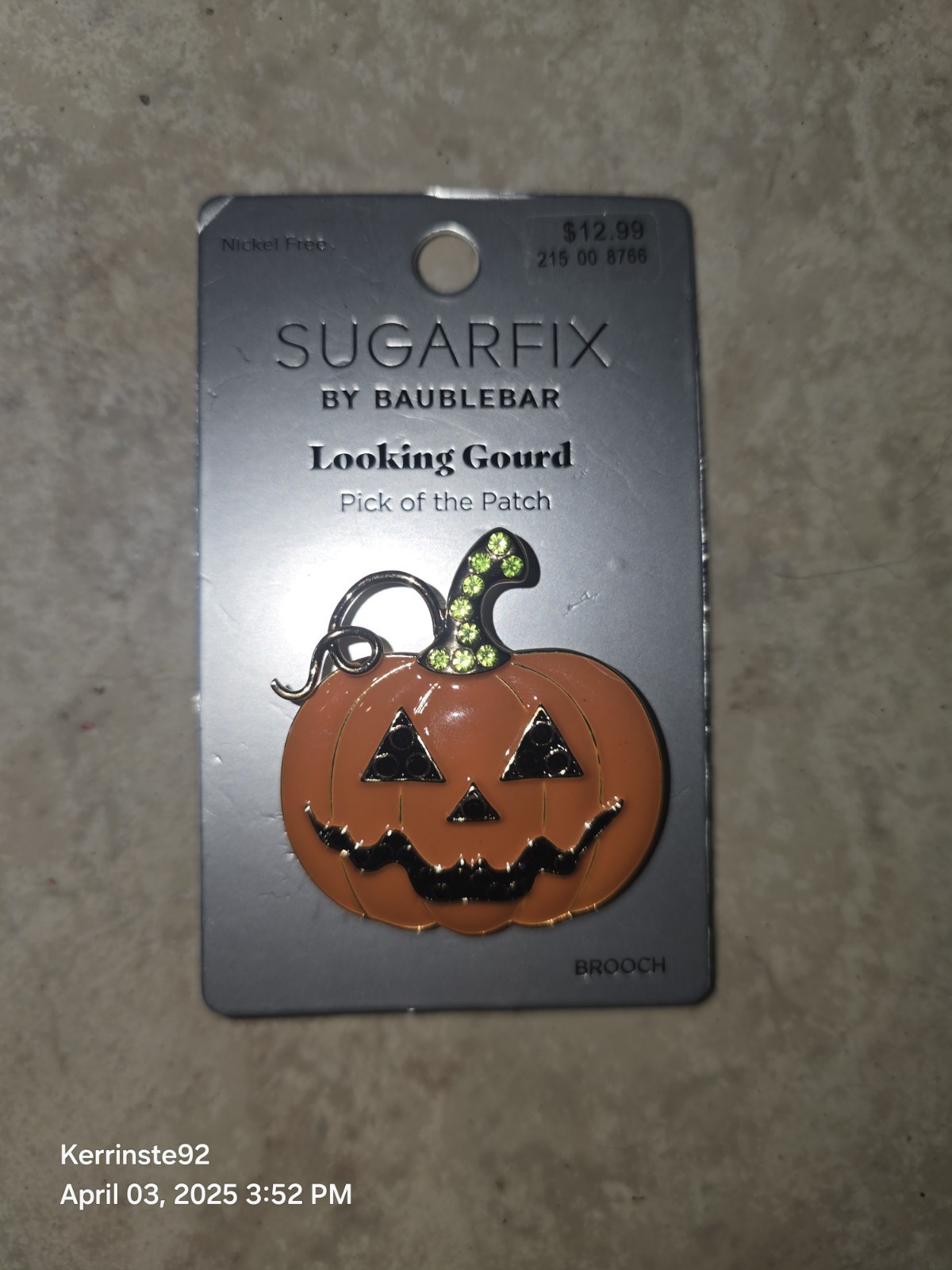 SUGARFIX by BaubleBar Looking Gourd Pumpkin Halloween Enameled Brooch Pin New!