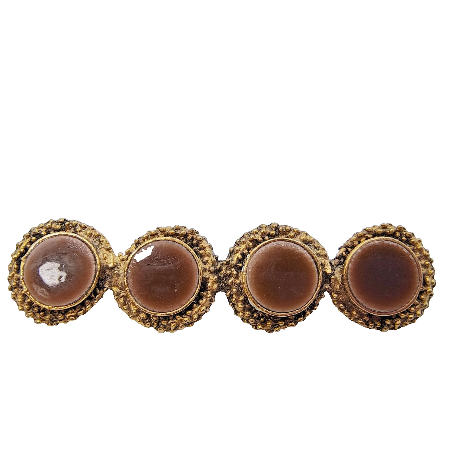 Vintage Byzantine Style Bar Brooch Gold Tone Brown Victorian Revival Style