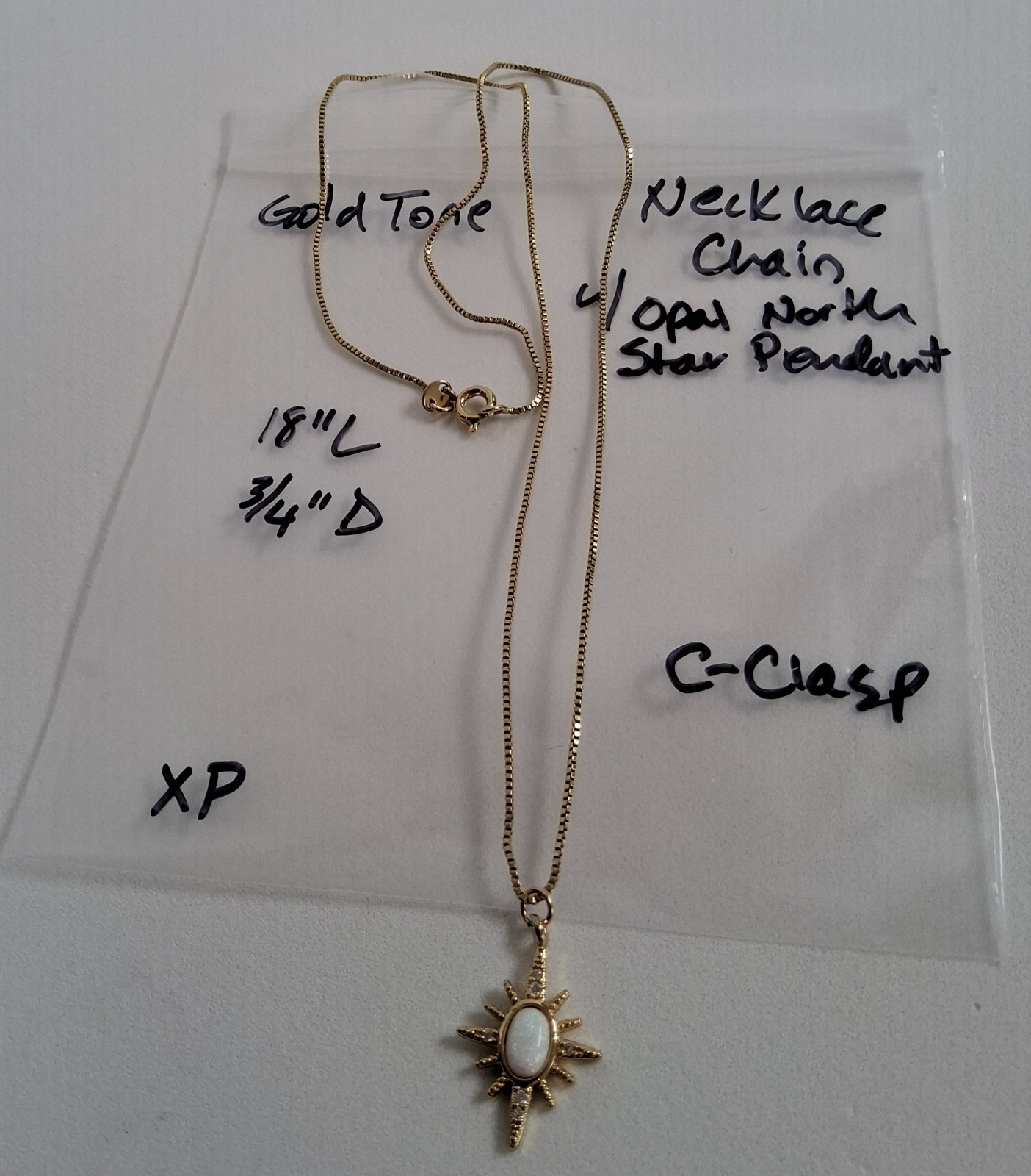 vintage gold tone opal pendant north star 3/4″ 18″chain necklace