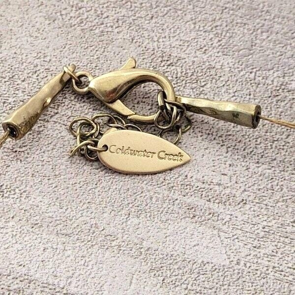 Vintage Coldwater Creek Goldtone 2-Strand 20″ Necklace Textured Teardrop Dangle